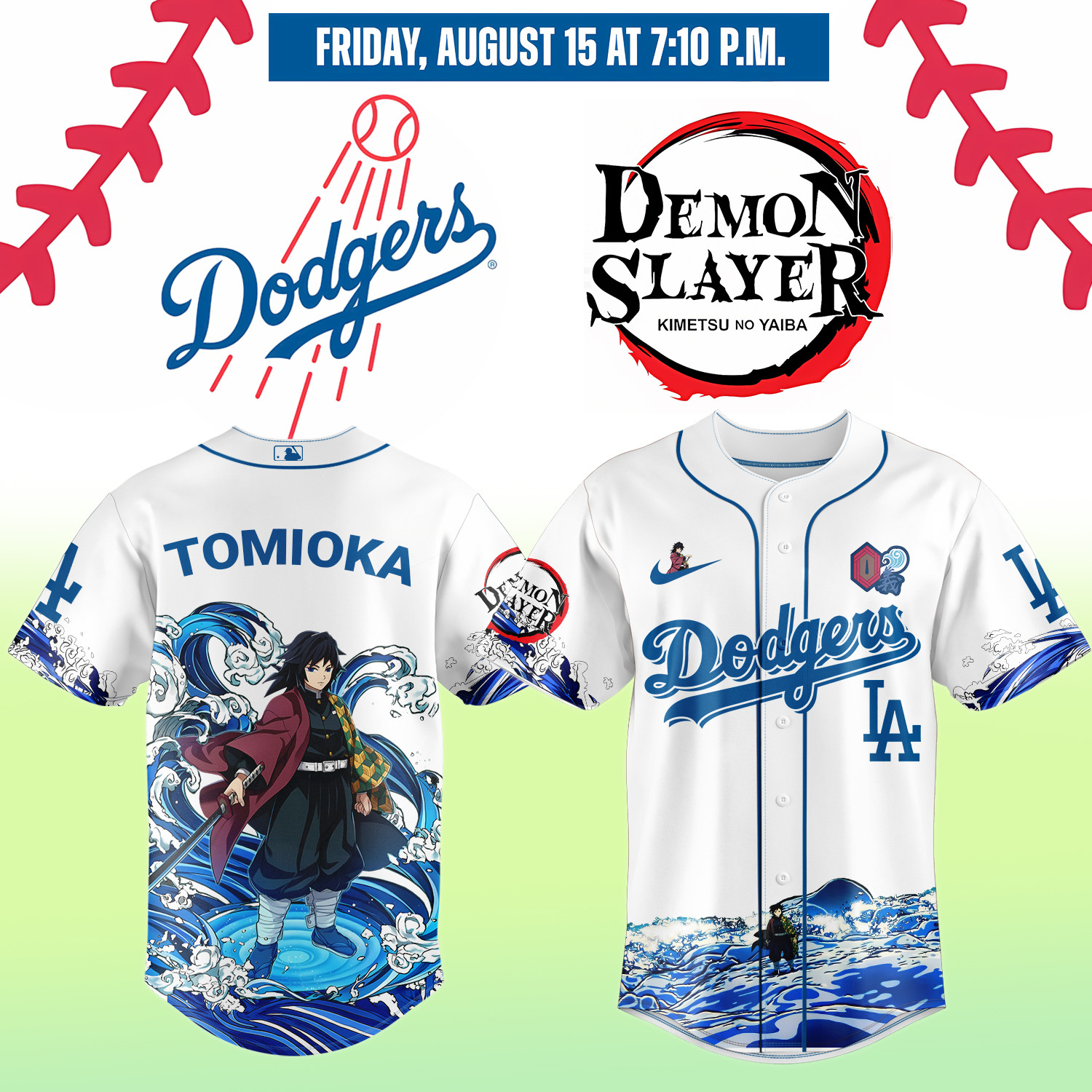 La Dodgers Demon Slayer Tomioka Giyu Jersey 2025 Cool Gifts For Baseball Lovers
