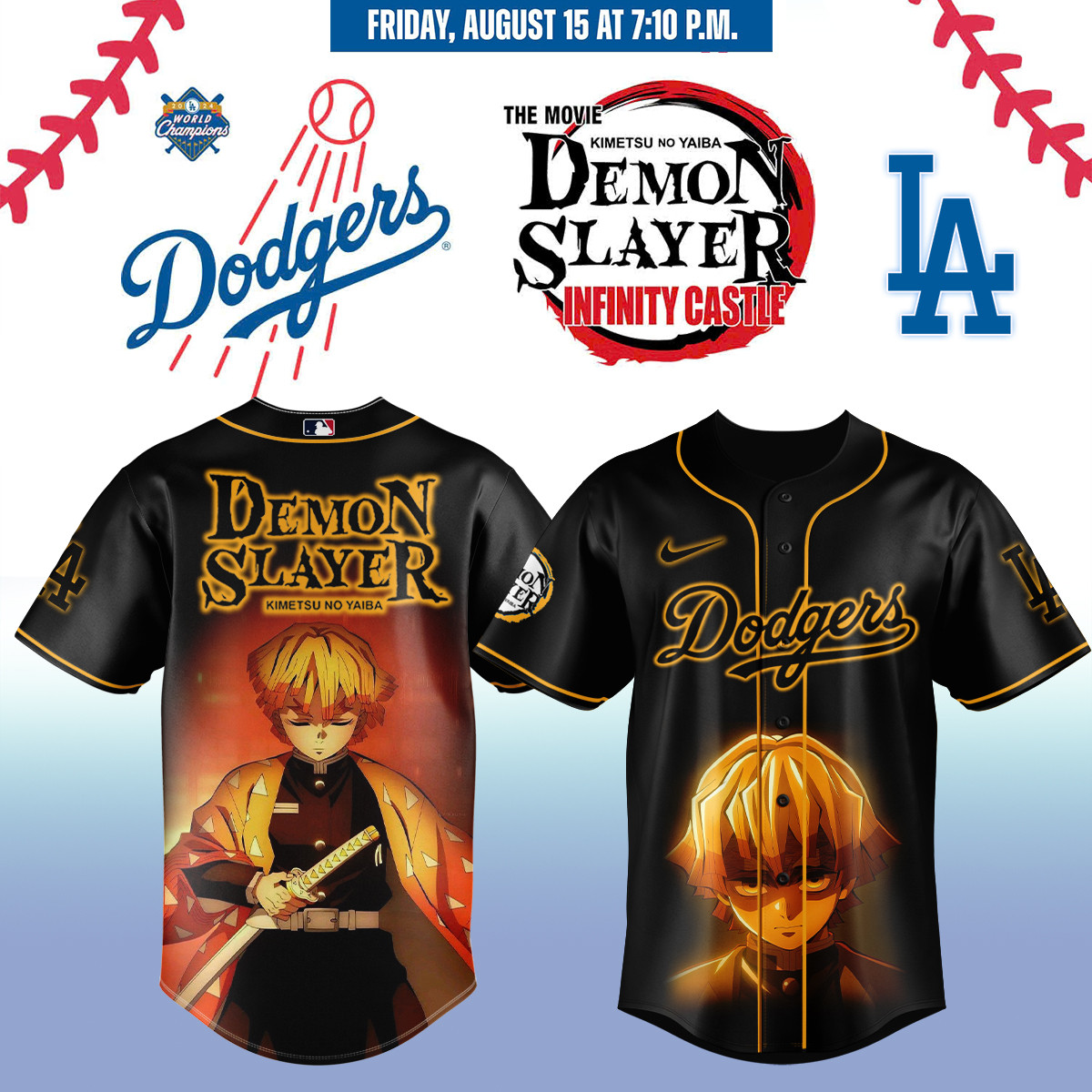 La Dodgers Demon Slayer Zenitsu Jersey 2025 Fan Merch