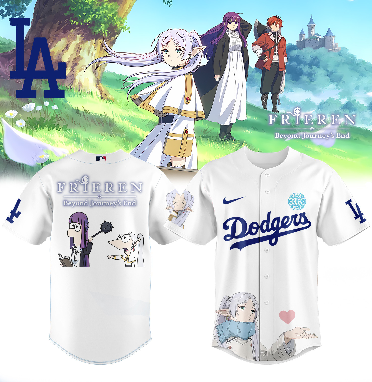 La Dodgers Frieren Beyond Journeys End White Jersey 2025 Fan Merch