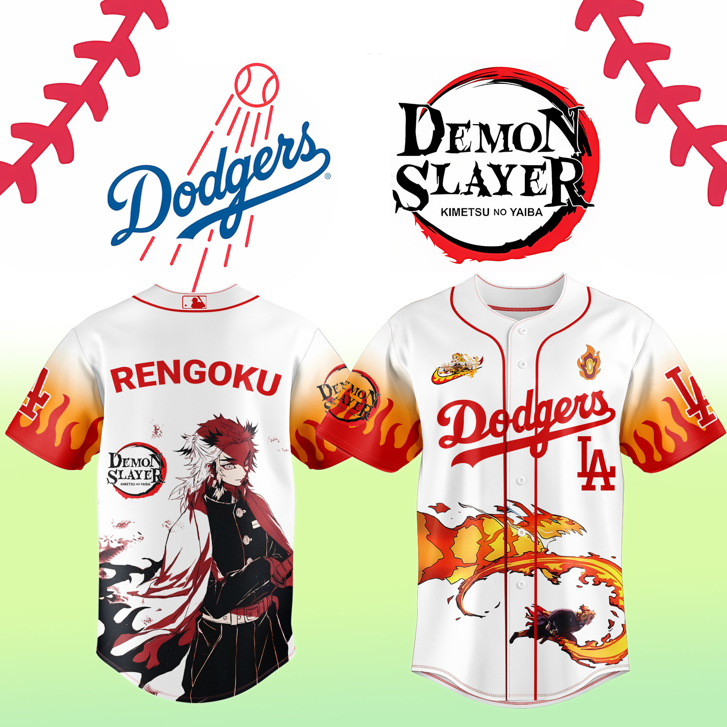 La Dodgers X Demon Slayer KyÅjurÅ Rengoku Jersey Gift for Baseball Fans