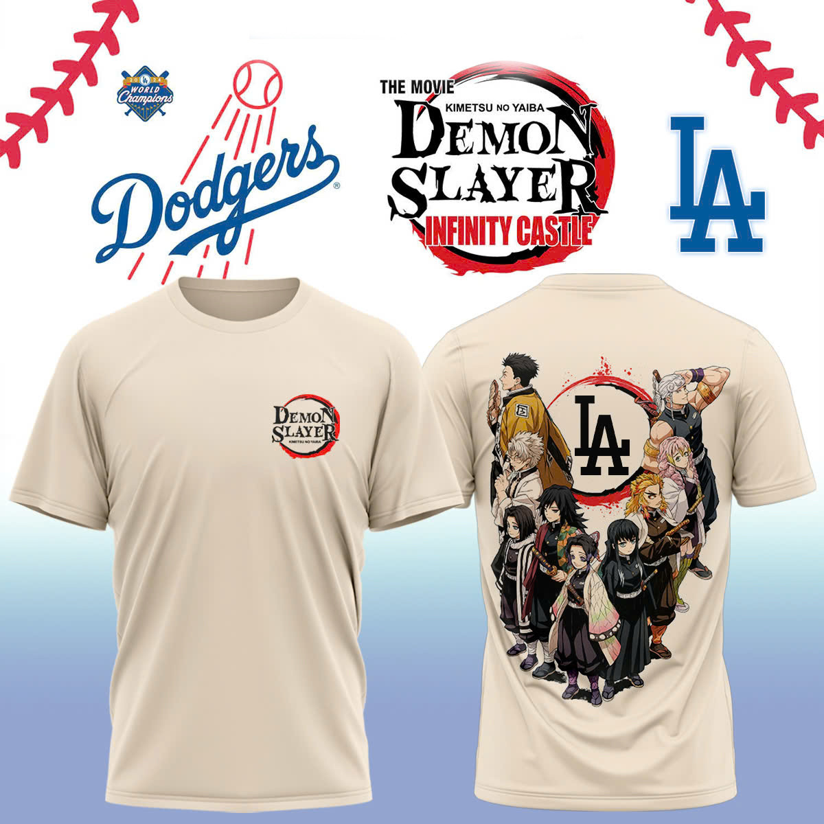La Dodgers X Demon Slayer Tshirt Gift For Baseball Fans