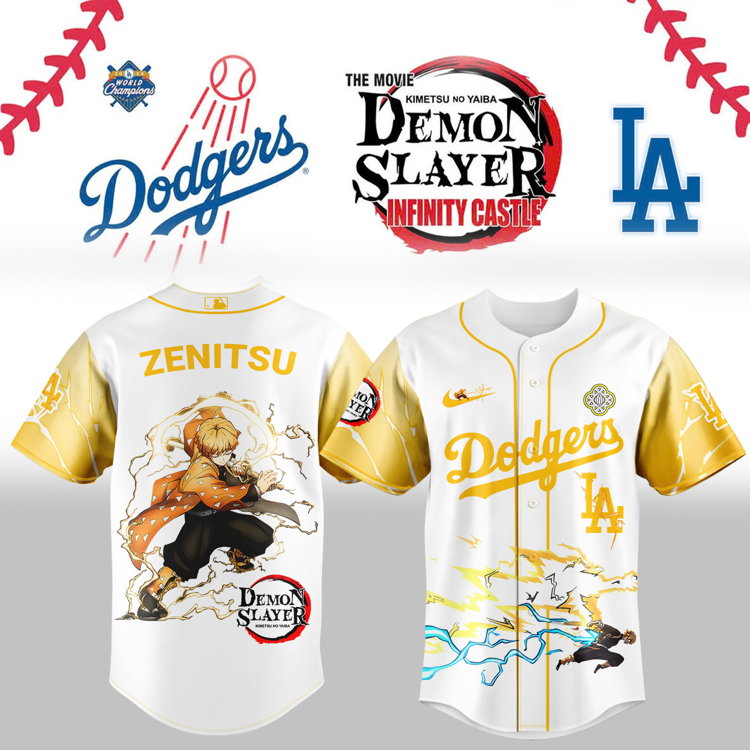 La Dodgers X Demon Slayer Zenitsu Agatsuma Jersey Gift for Baseball Fans