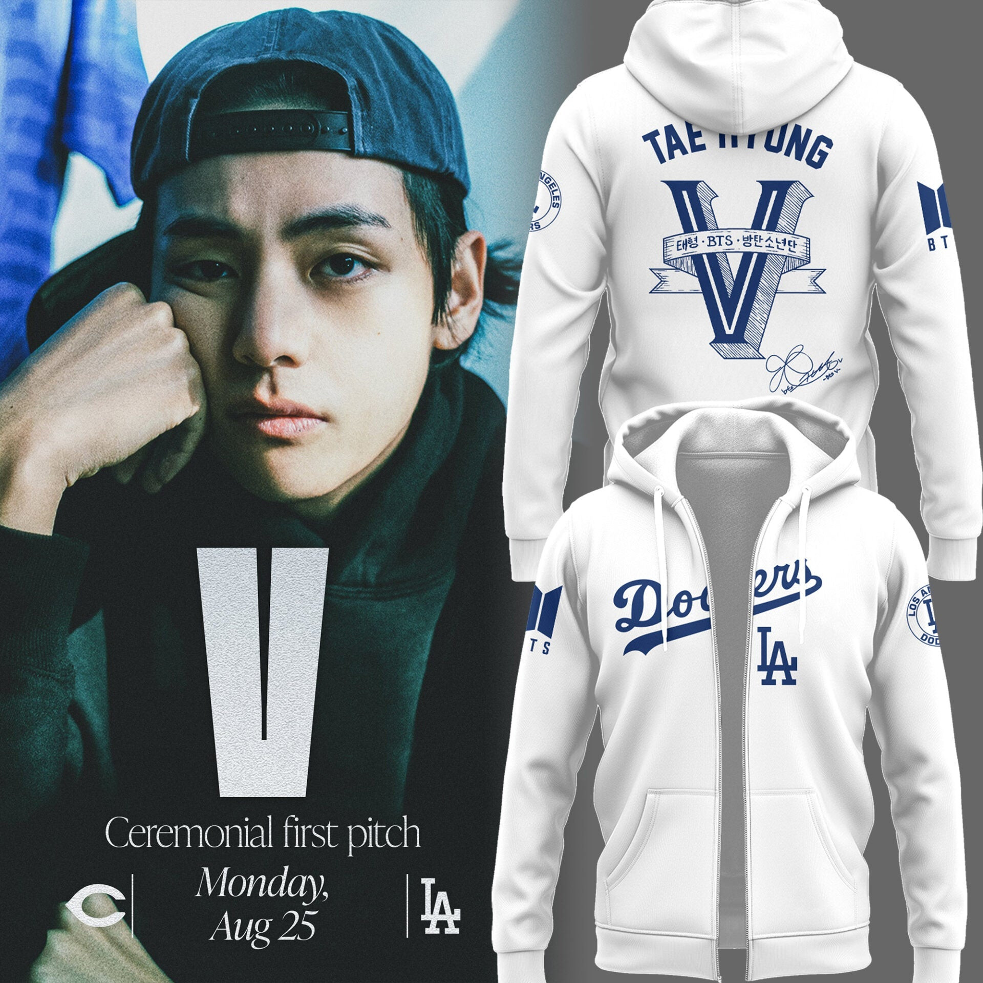 La Dodgers X Tae hyung Zip Hoodie Baseball Player Gift Ideas