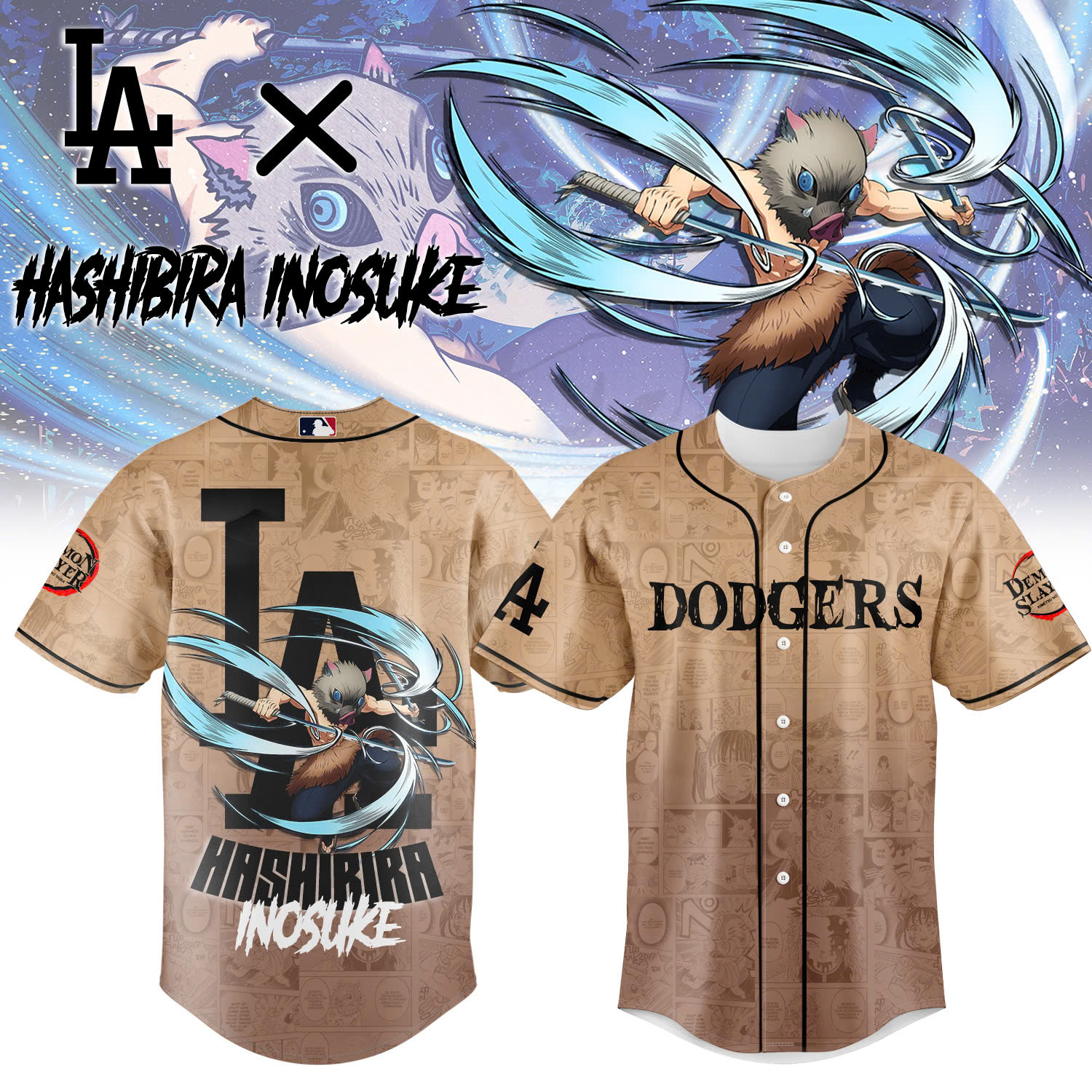 La Vs Demon Slayer Hashibira Inosuke Jersey Cool Baseball Gifts