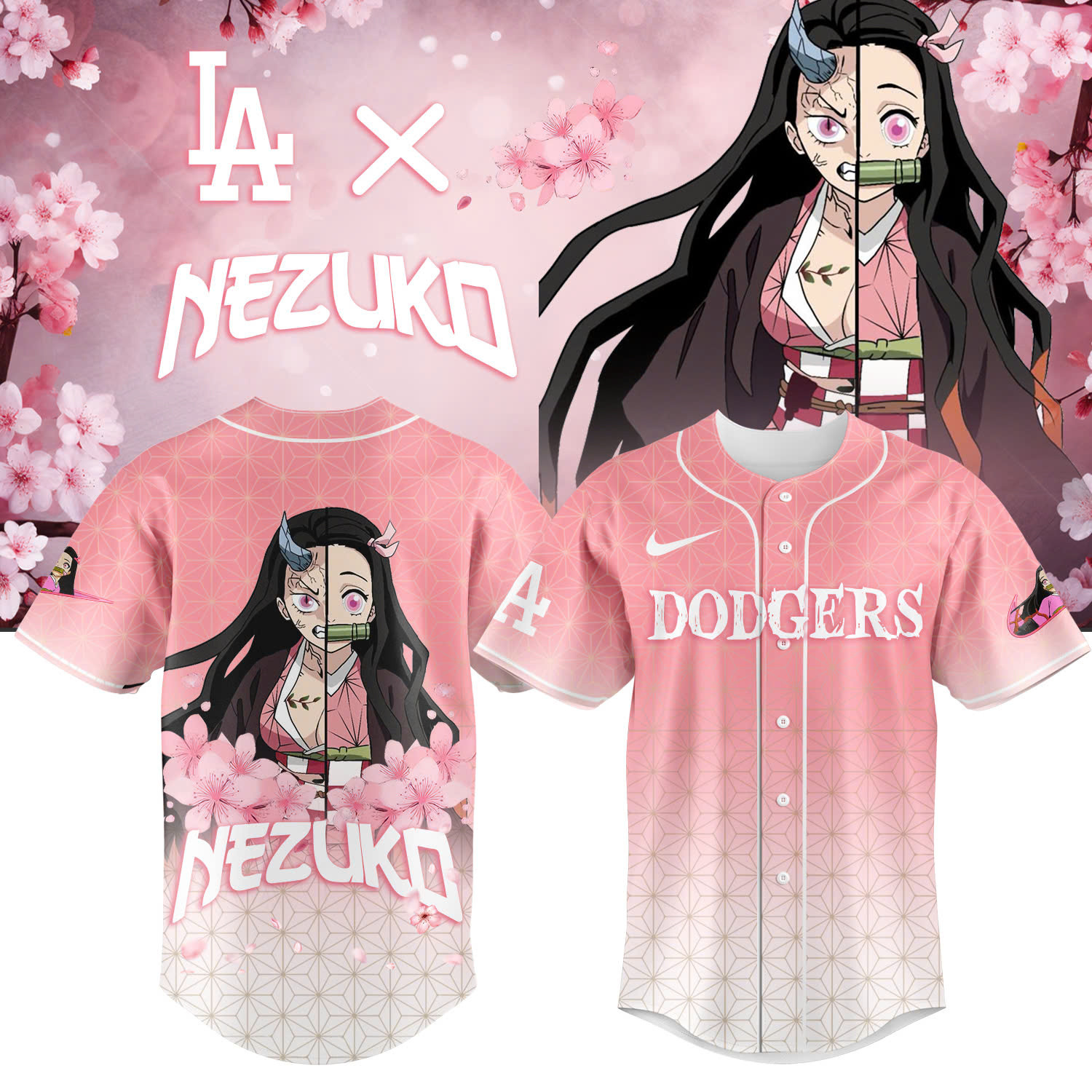 La Vs Demon Slayer Kamado Nezuko Jersey Best Gifts For Baseball Fans