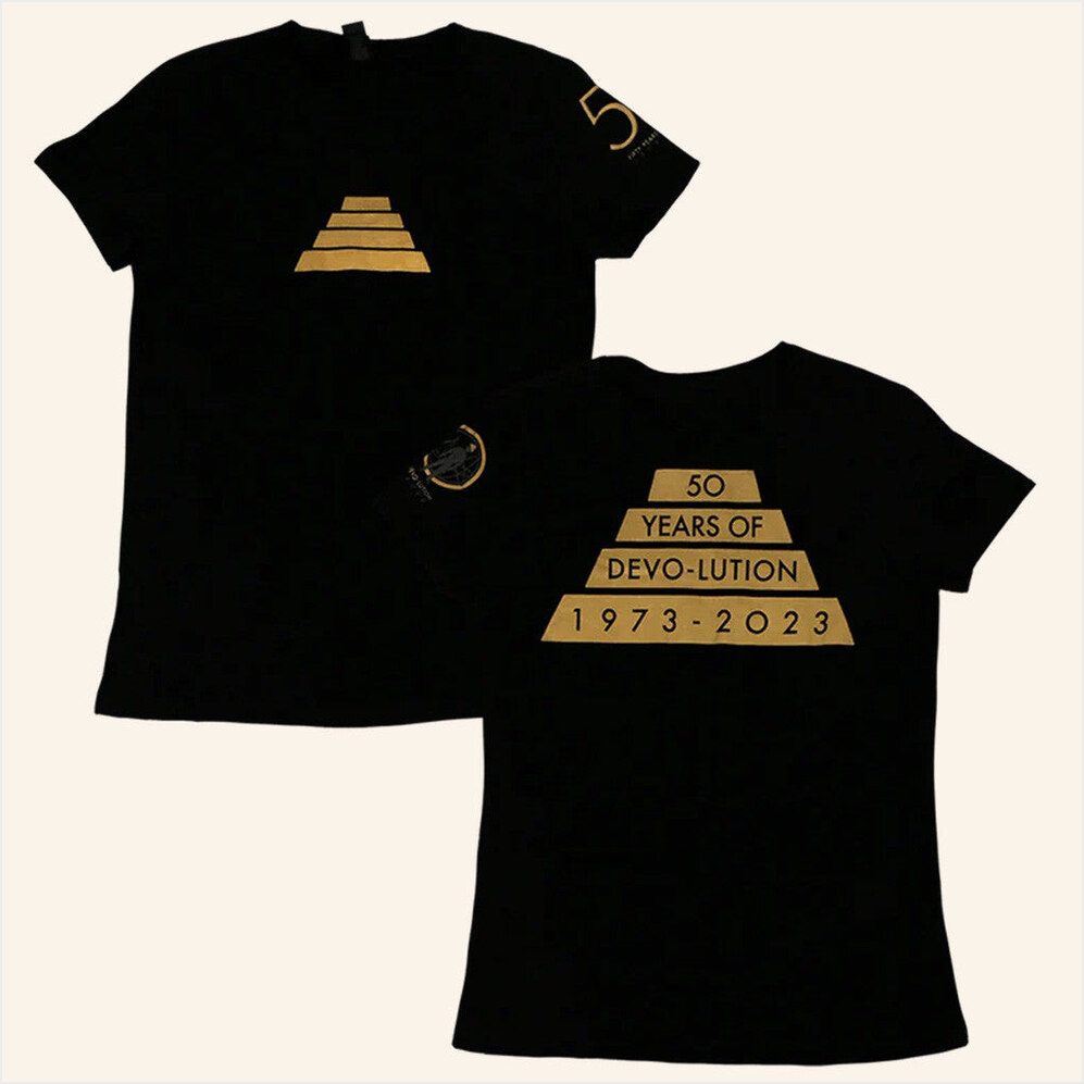 Ladies 50 Years Of Devo Lution Live Black T-Shirt Devo Merch Birthday Gift Ideas For Wife
