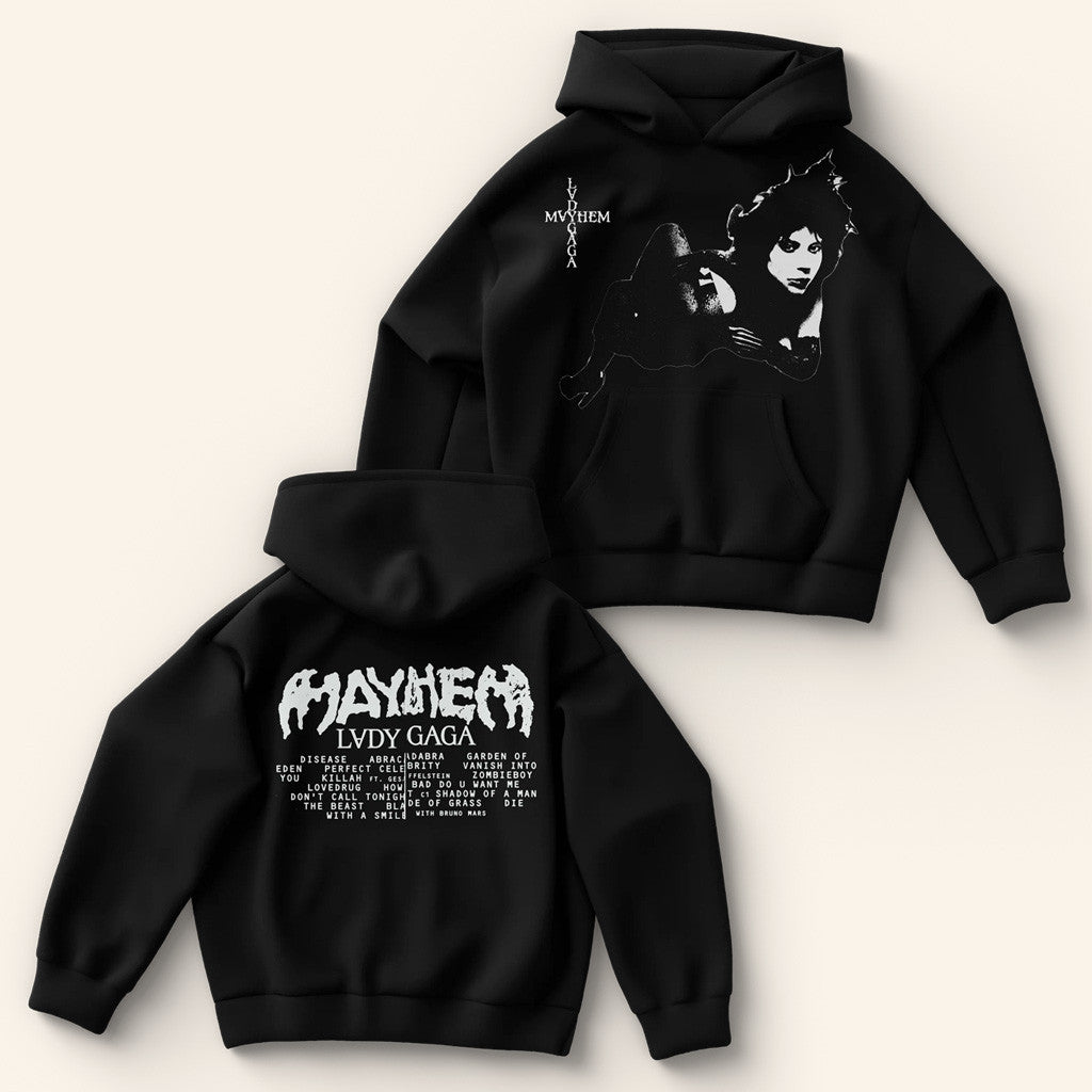 Lady Gaga Mayhem Tour Merch 2025 Concert Hoodie Contrast Tracklist Hoodie Friends Gifts