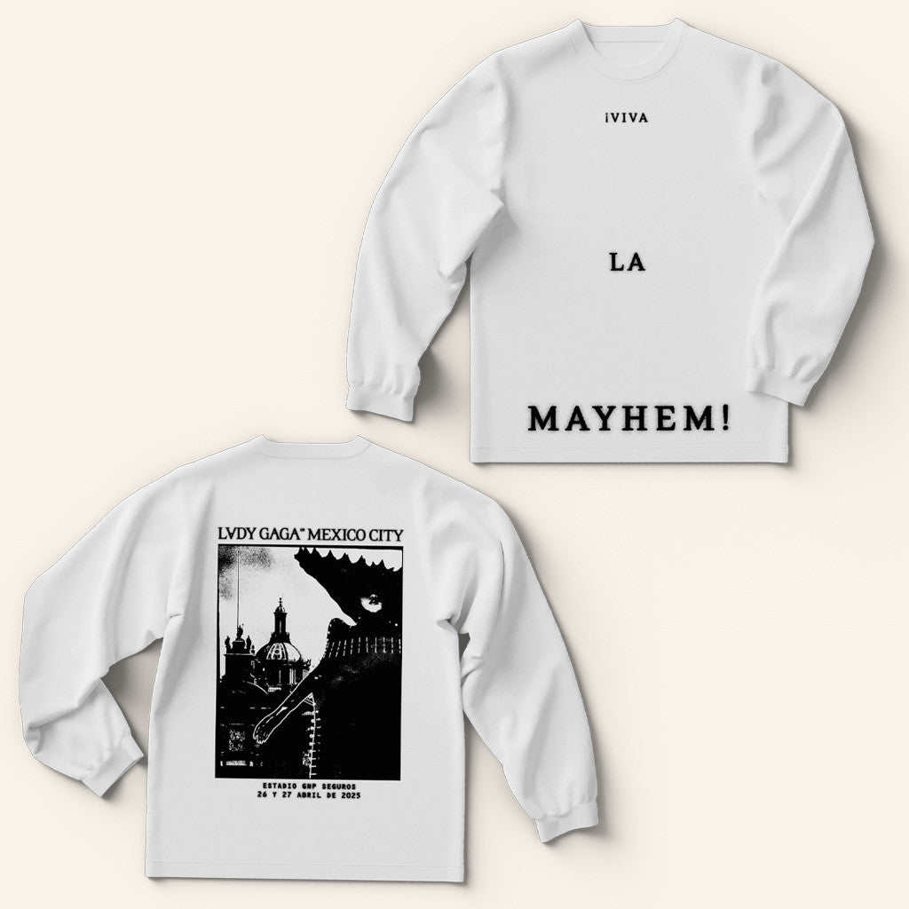 Lady Gaga Mayhem Tour Merch 2025 Concert White CDMX Long Sleeve T-Shirt Gifts For Besties