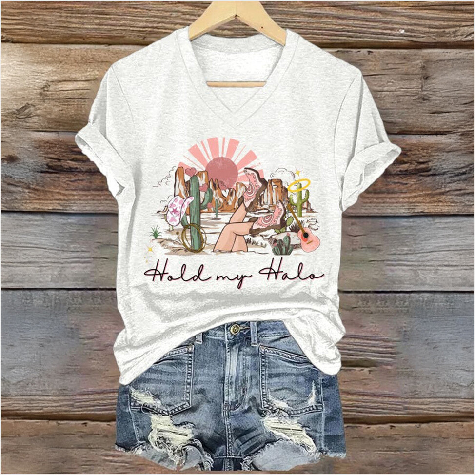 Lainey Wilson Hold My Halo V-neck T-Shirt Lainey Wilson Merch Music Country Gifts For Fans