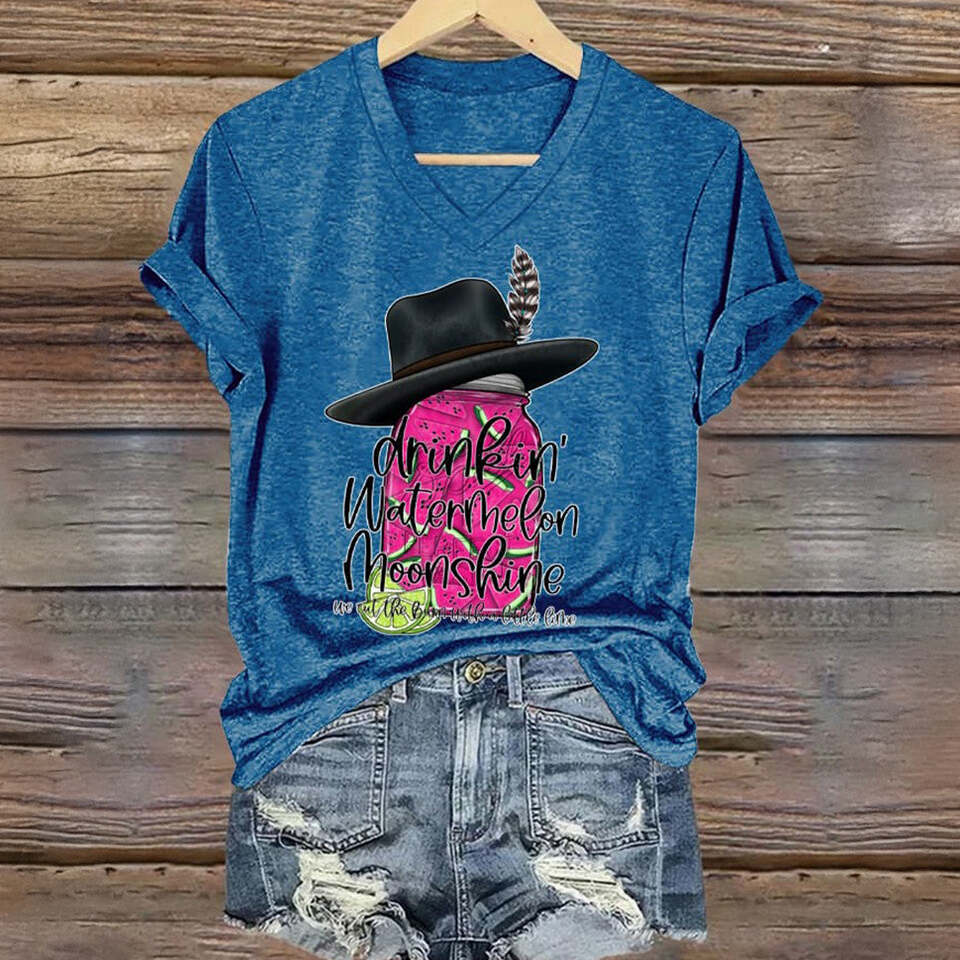 Lainey Wilson Merch Watermelon Moonshine V-neck T-Shirt For Women Gifts For Fans Gifts For Him