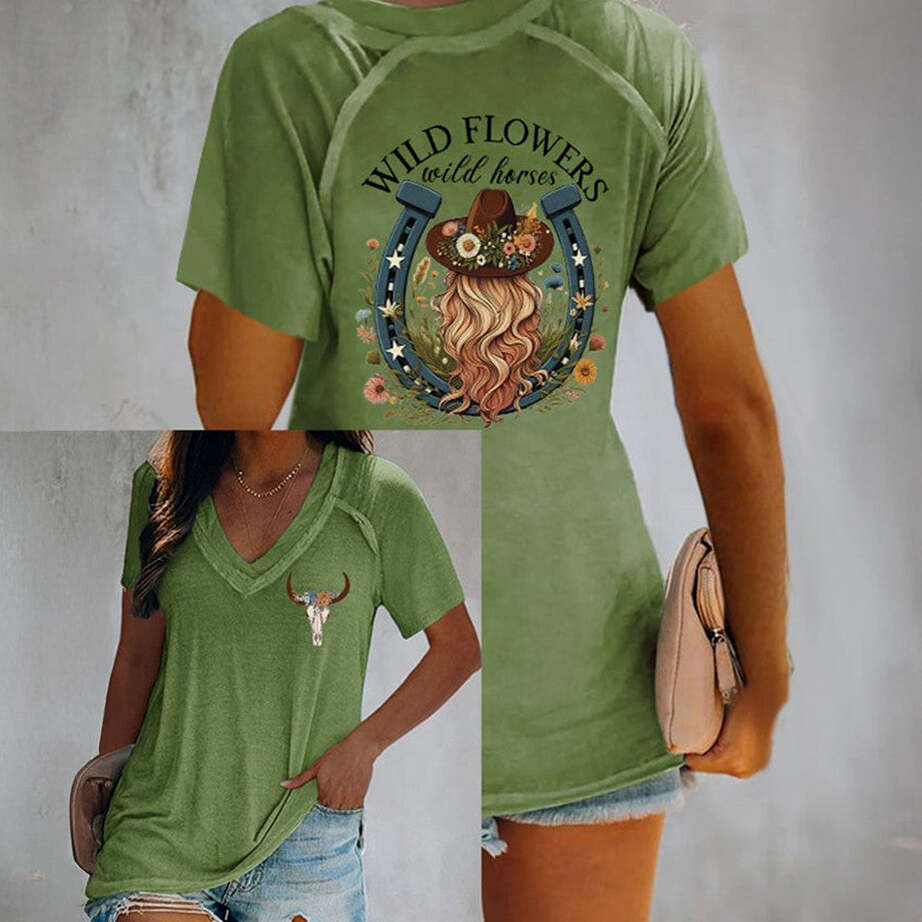 Lainey Wilson Merch Wild Flowers Wild Horses V-neck T-Shirt Western Country Music Fans Father's Day Gift for Dad