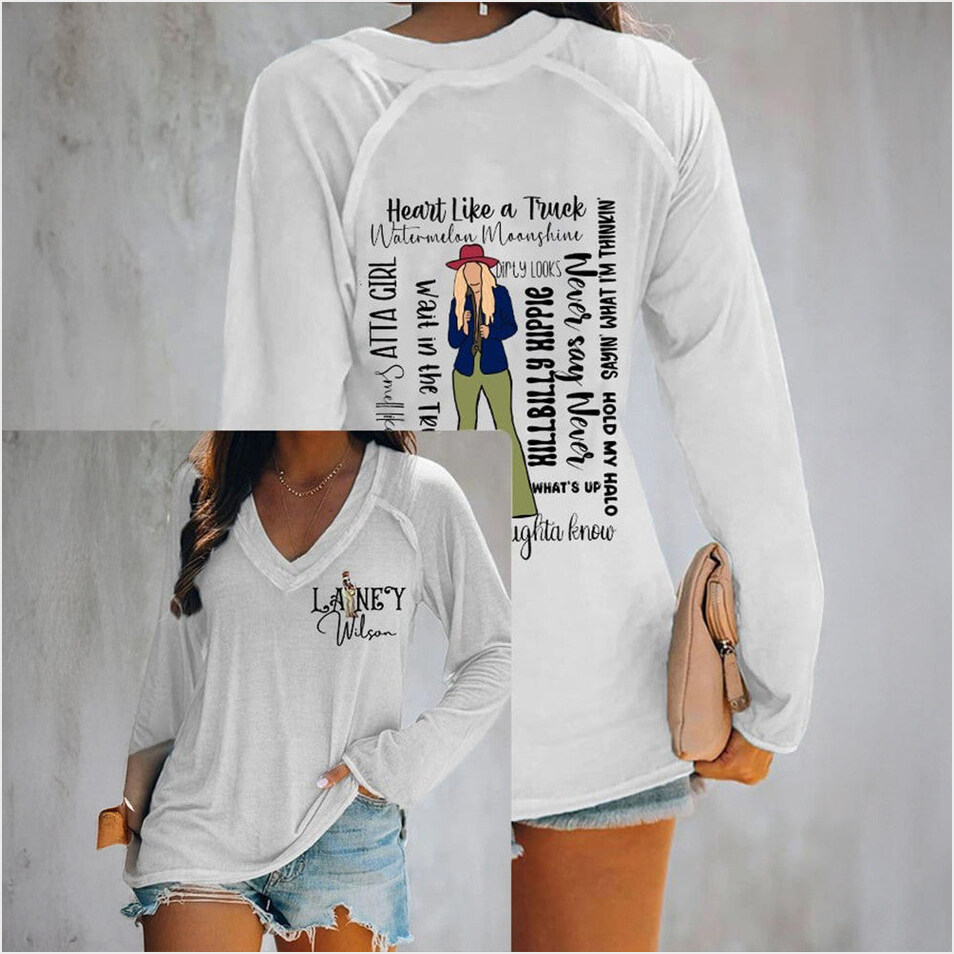 Lainey Wilson V-neck Long Sleeve T-Shirt Lainey Wilson Merch Music Country Gifts For Fans