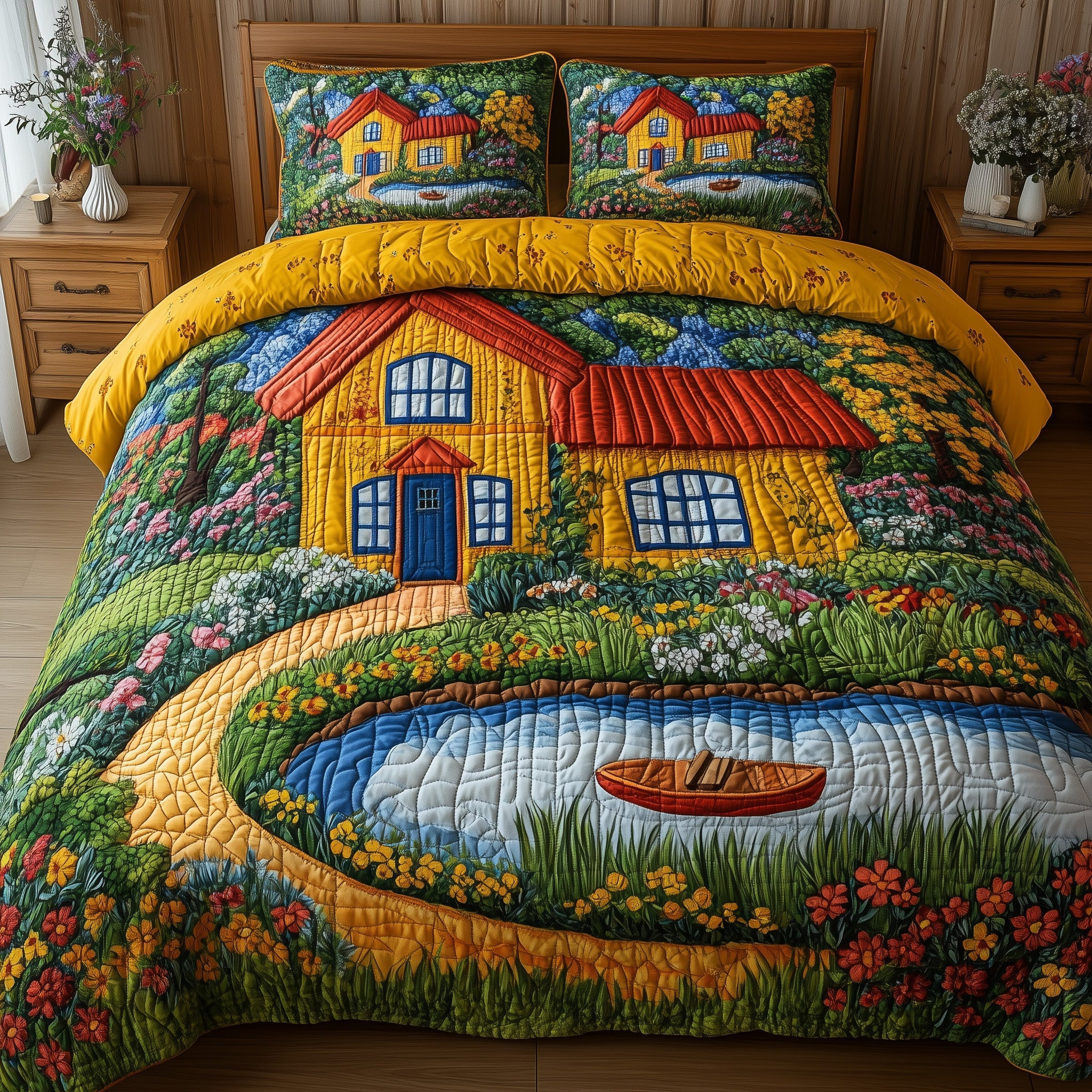 Lakeside Retreat Quilted Bedding Set Duvet Cover Bedspread Set Item Birthday Gifts For Best Friend