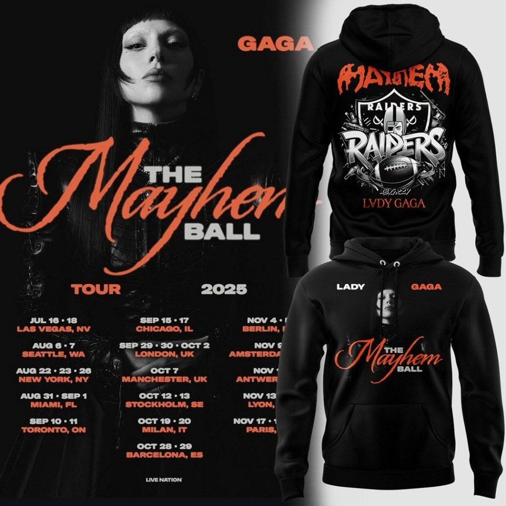 Las Vegas Raiders x Lady Gaga The Mayhem Ball Tour 2025 Hoodie Las Vegas Raiders Merch Gifts