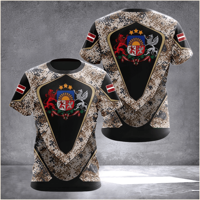 Latvia Coat Of Arms Camouflage T-Shirt For Men Latvian Clothing Birthday Gifts For Latvian