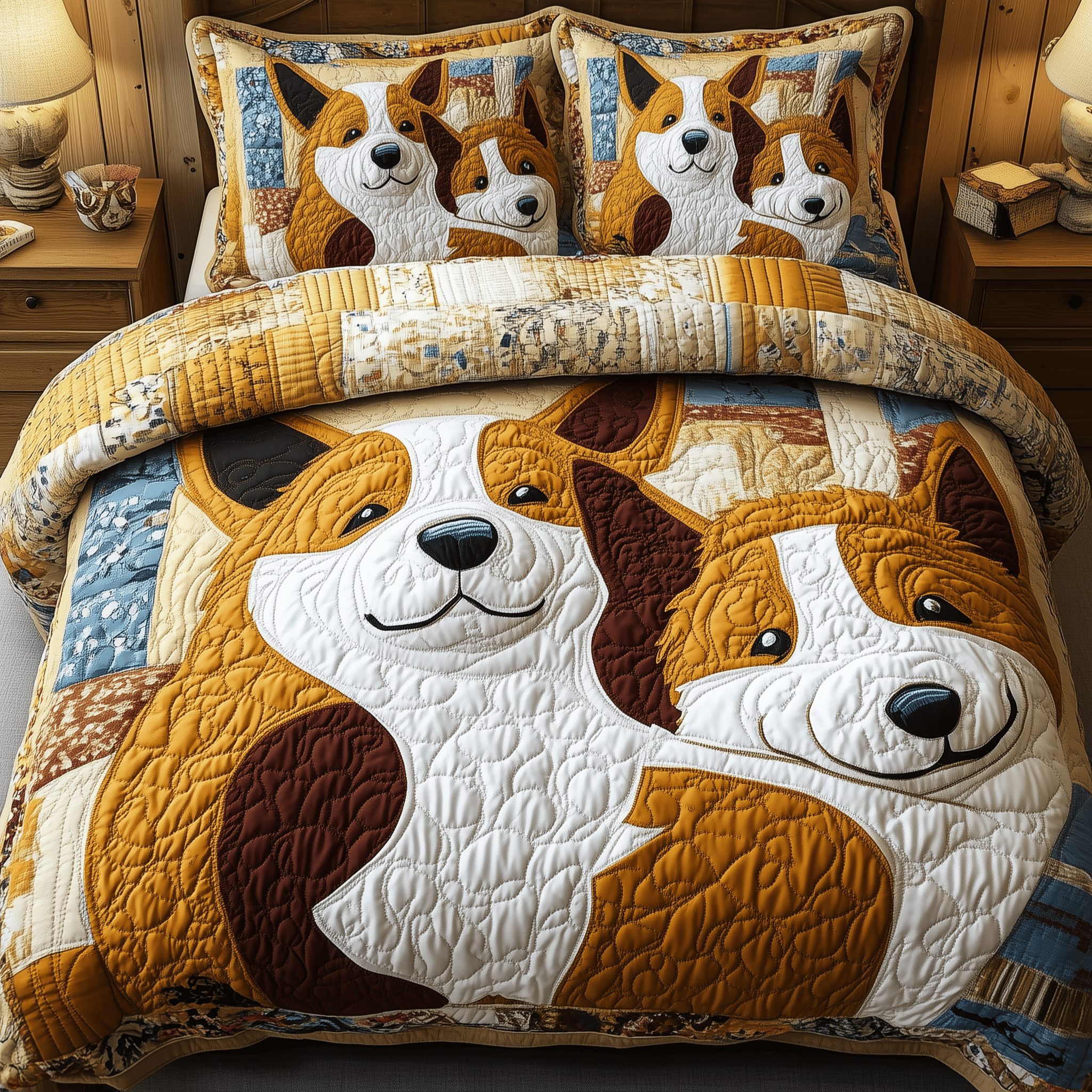 Lazy Corgi Moments Quilted Bedding Set Best Duvet Cover Bedspread Set Corgi Themed Gifts