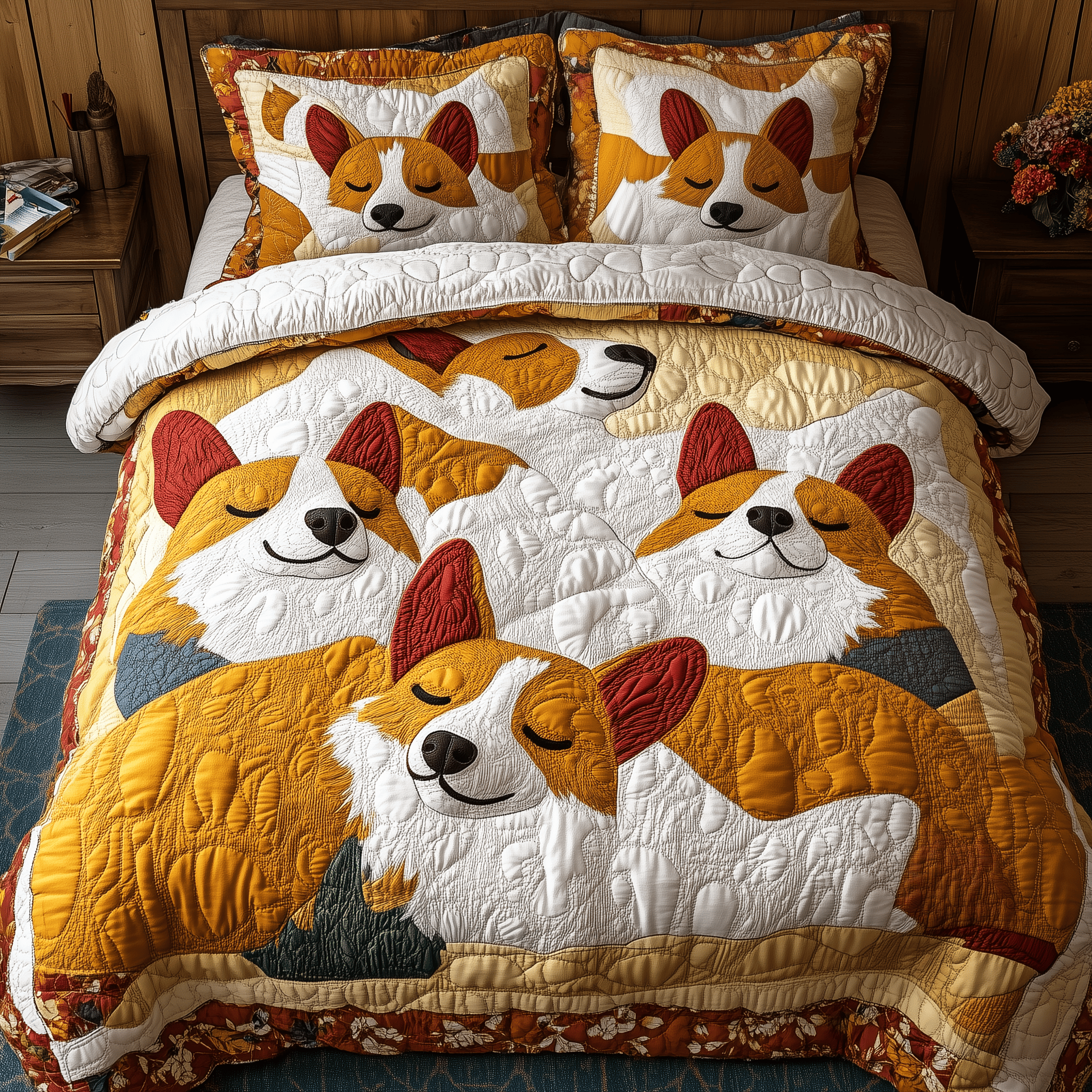Lazy Corgi Moments Quilted Bedding Set Best Duvet Cover Bedspread Set Unique Corgi Gifts