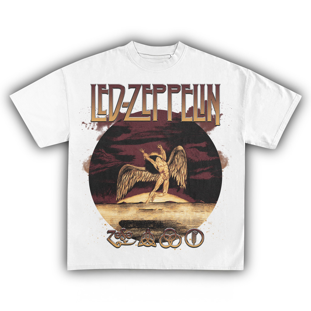 Led Zeppelin Vintage WhiteT-Shirt Led Zeppelin Merch Gifts For Music Fans