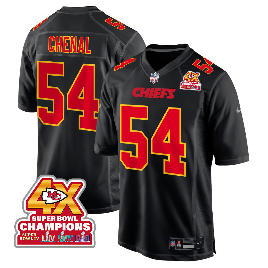 Leo Chenal 54 Kansas City Chiefs Super Bowl LVIII Champions 4X Fashion Game Men Jersey - Carbon Black - JSDV678