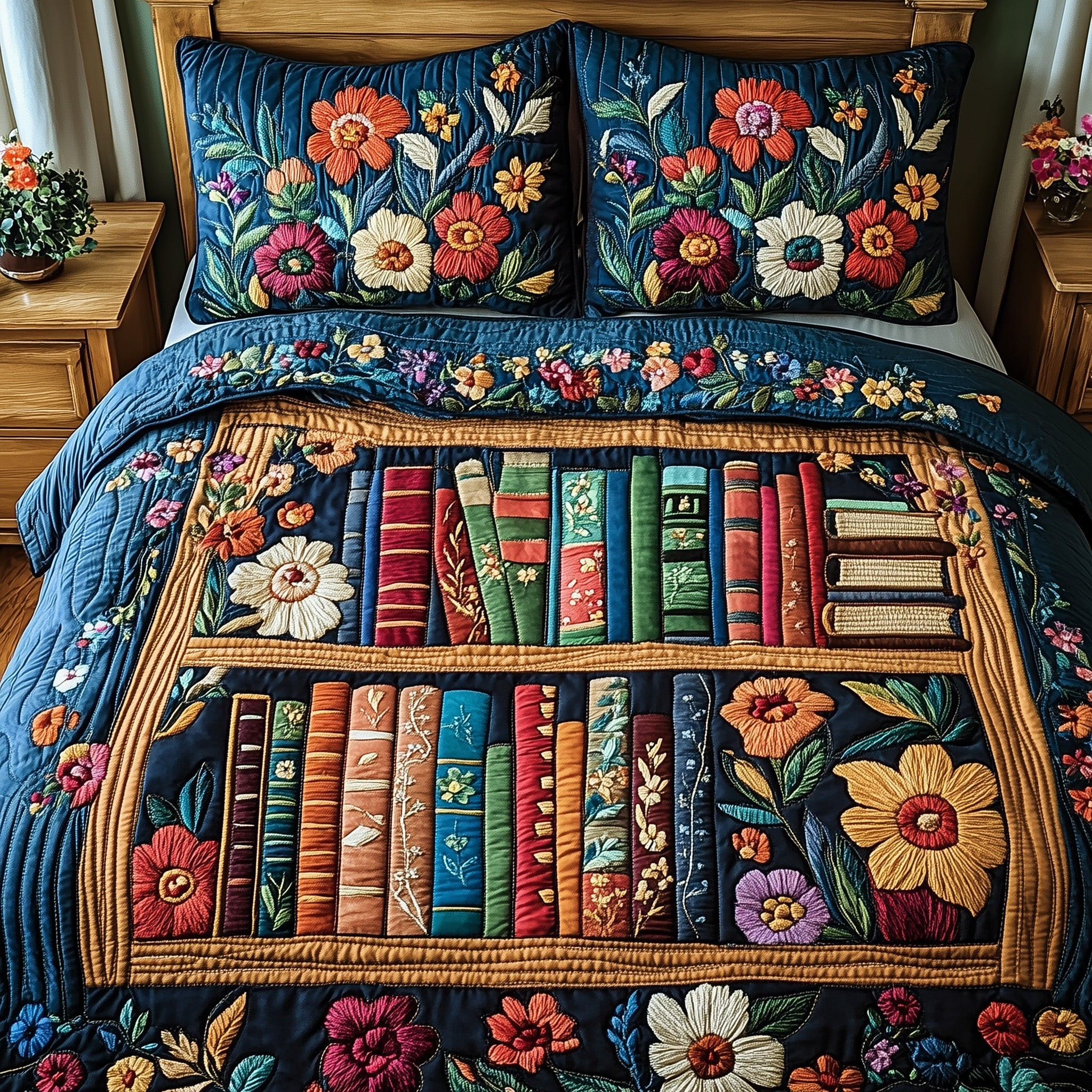Literary Haven Quilted Bedding Set Duvet Cover Bedspread Set Item Good Gifts For Readers