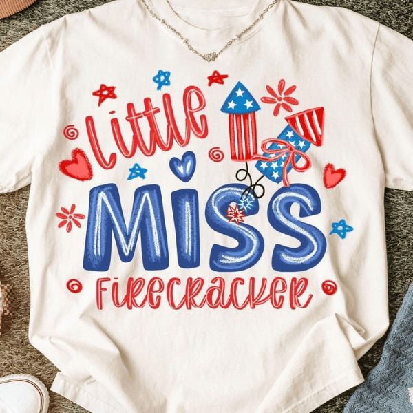 Little Miss Firecracker 4th of July T-shirt Independence Day Gifts