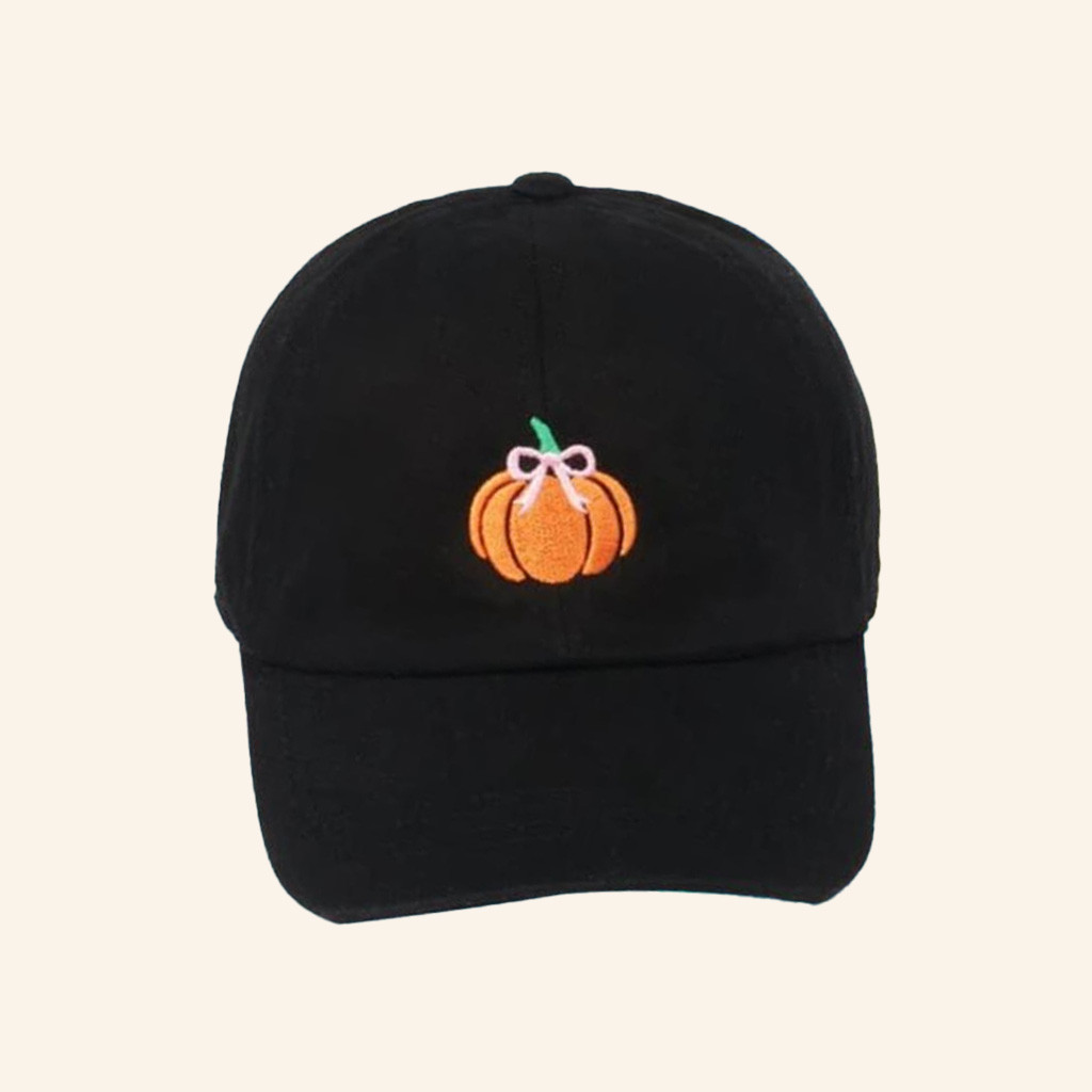 Little Miss Muffin Merch Fall Pumpkin Embroidered Baseball Cap Black Gifts For Halloween