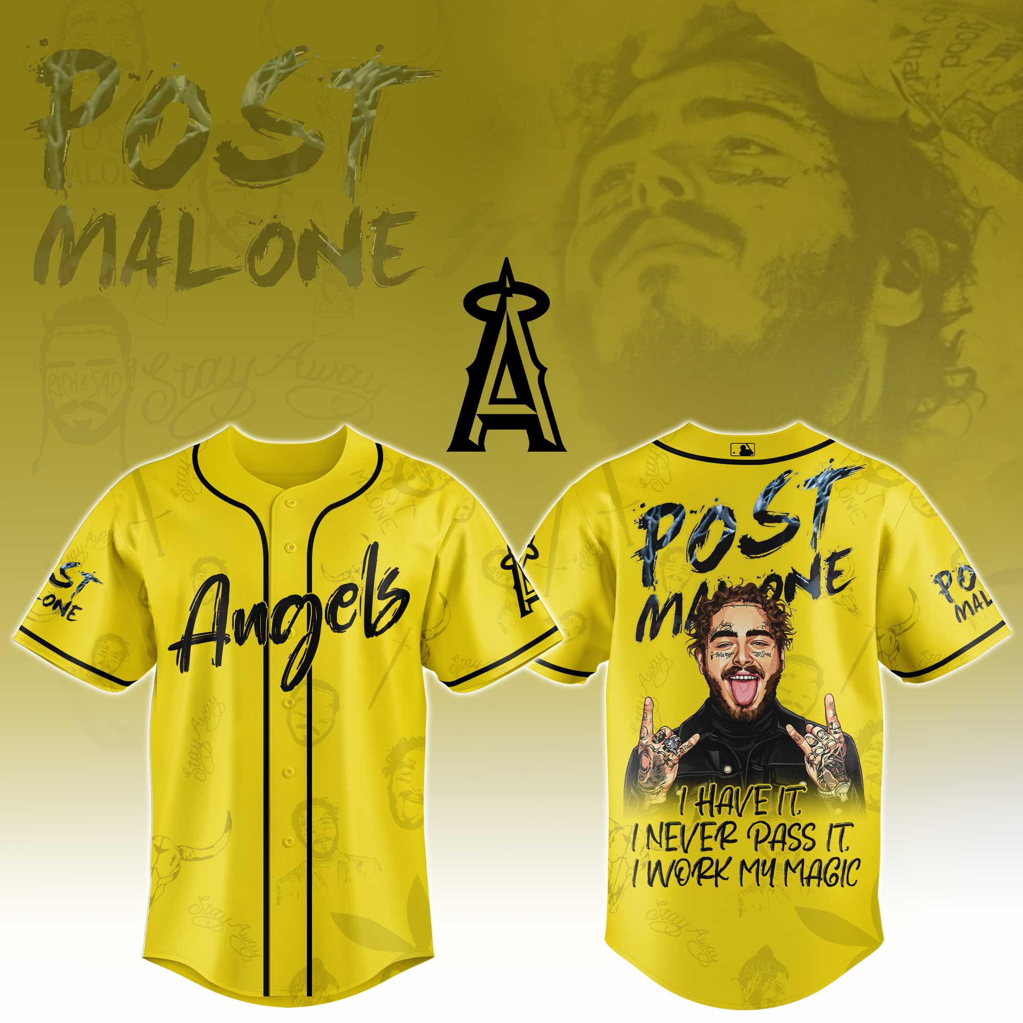 Los Angeles Angels Mlb X Post Malone Tour Baseball Jersey For Fans