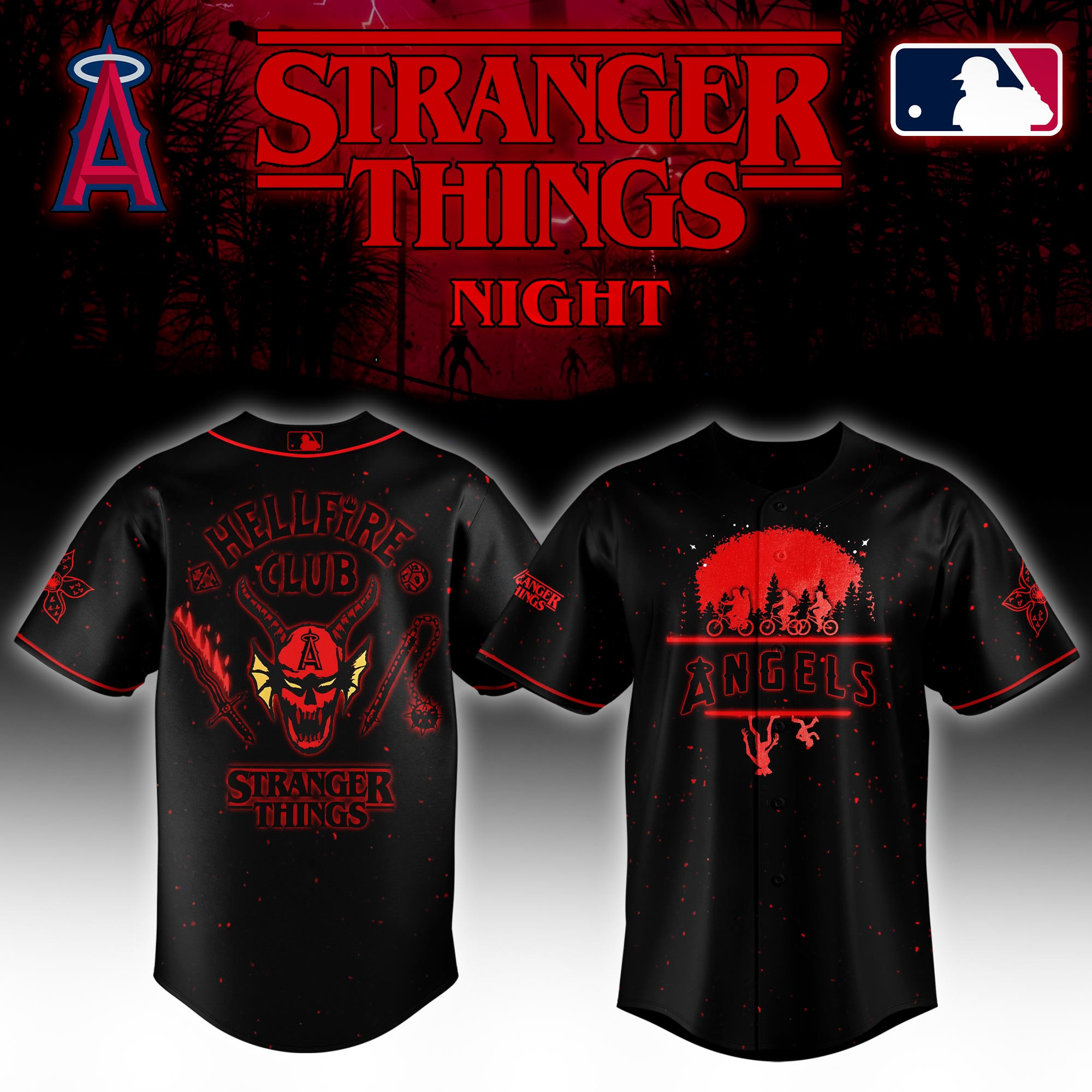 Los Angeles Angels Mlb X Stranger Things Night Baseball Jersey For Fans