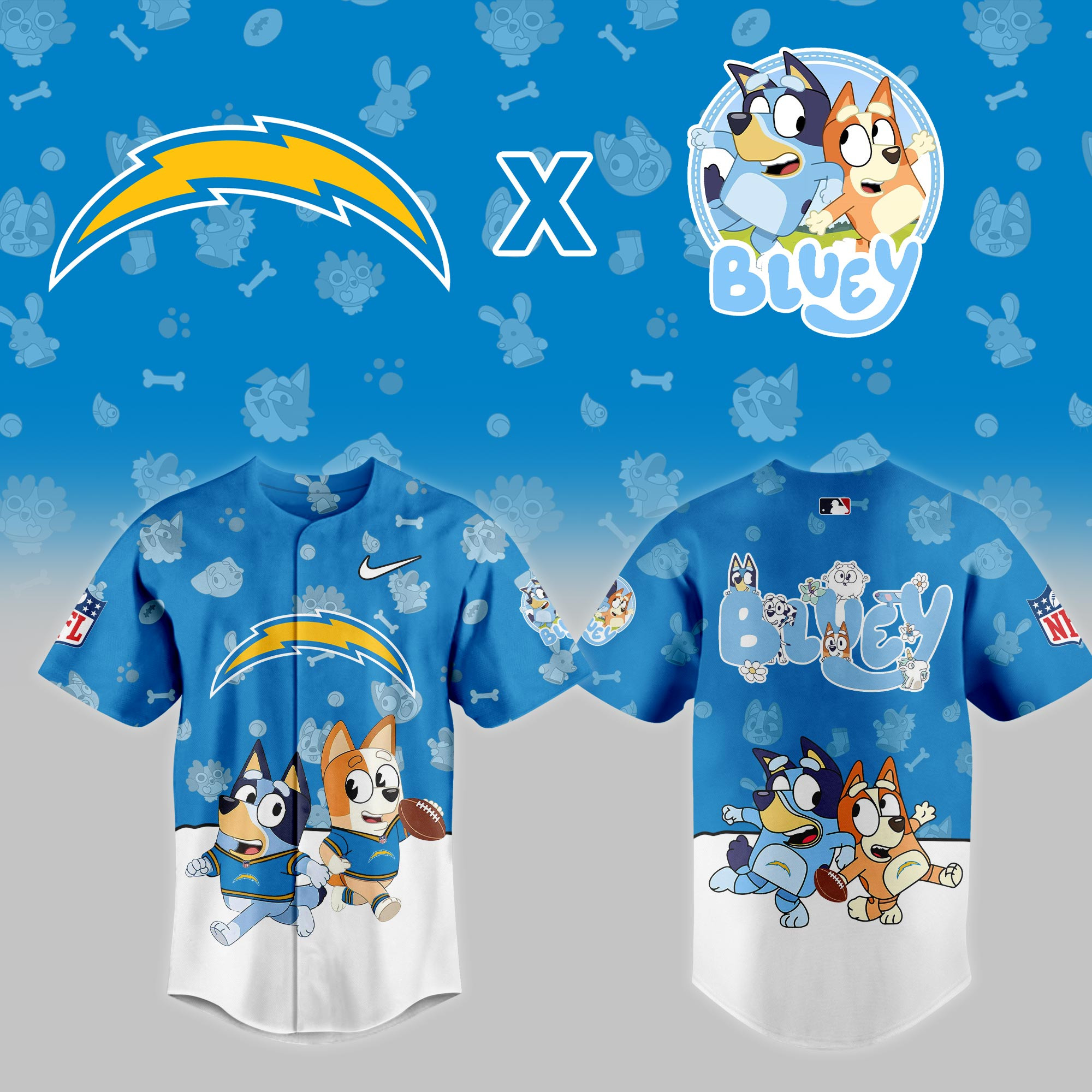 Los Angeles Chargers Nfl X Bluey Night Baseball Jersey For Fans
