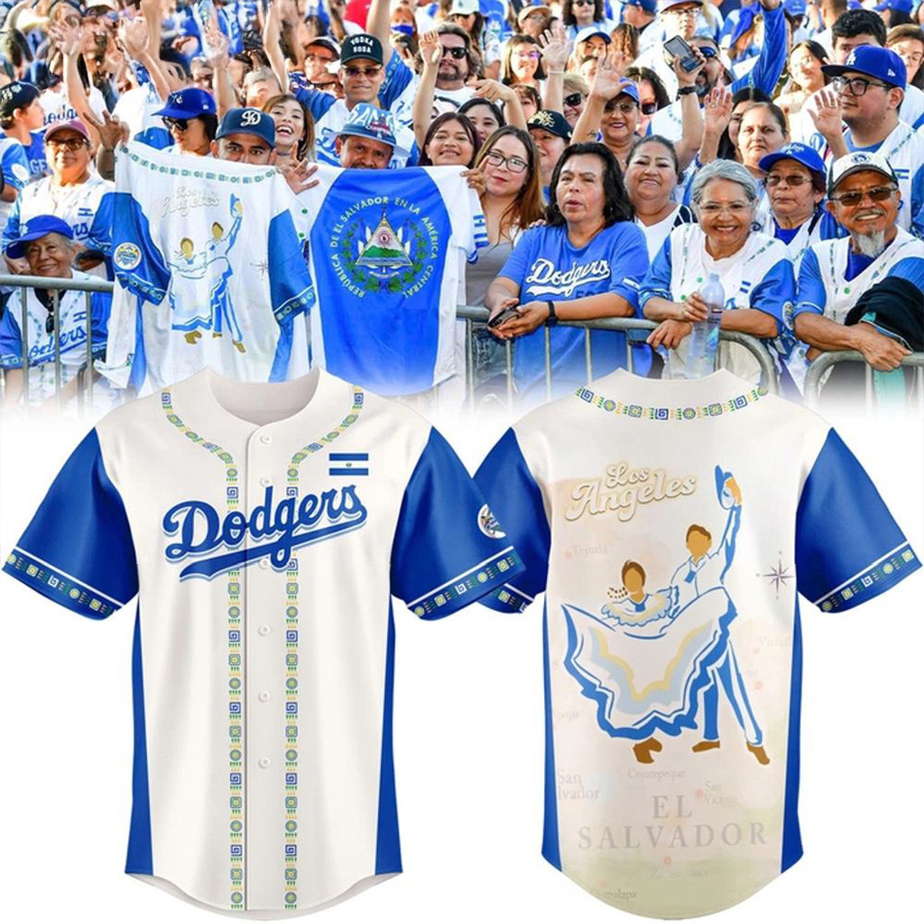 Los Angeles Dodgers 2025 Salvadoran Heritage Night Baseball Jersey Dodgers Merch For Fans