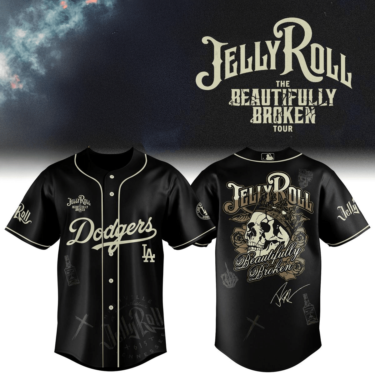 Los Angeles Dodgers Collab Jelly Roll 2025 Tour Jersey Angels Merch Gifts For Fans