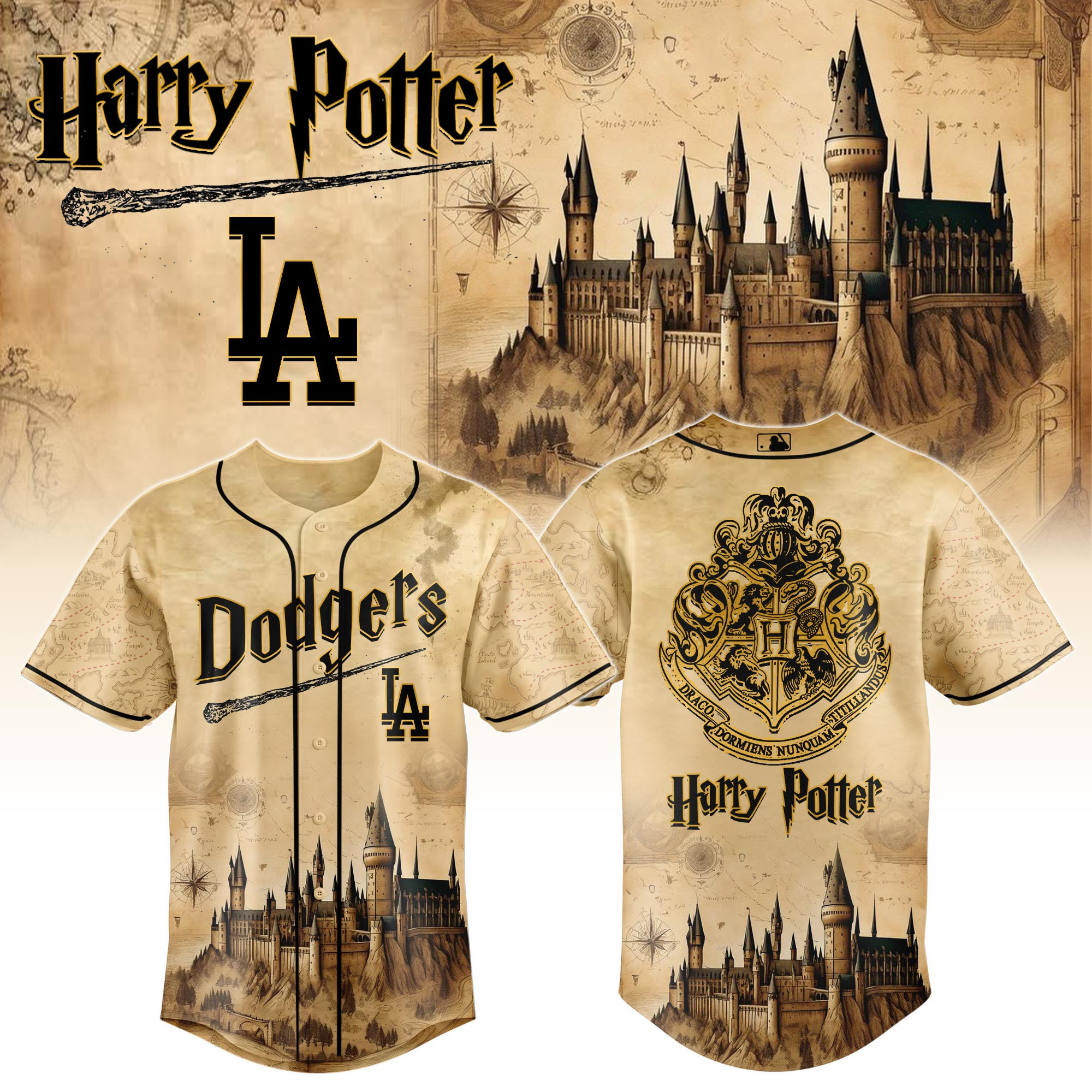 Los Angeles Dodgers Mlb X Harry Potter Hogwarts Baseball Jersey For Fan