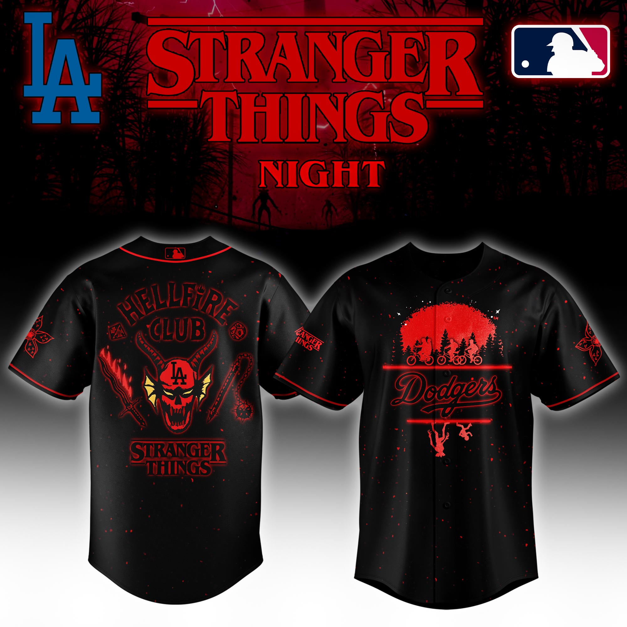 Los Angeles Dodgers Mlb X Stranger Things Night Baseball Jersey For Fans