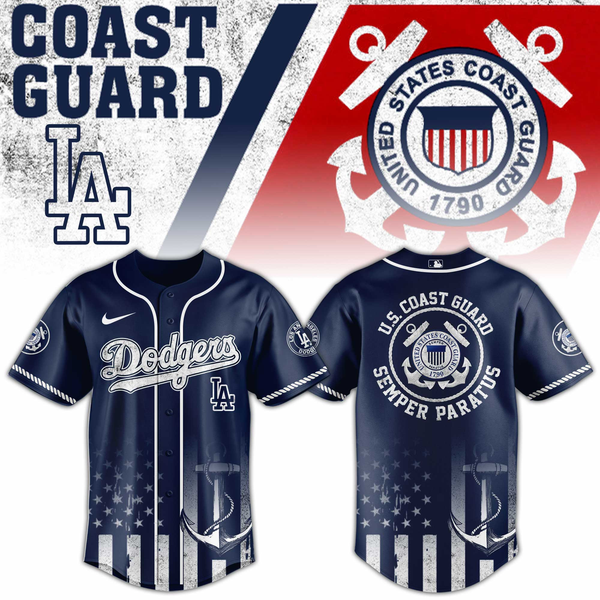 Los Angeles Dodgers Mlb X Us Coast Guard Baseball Jersey For Fans