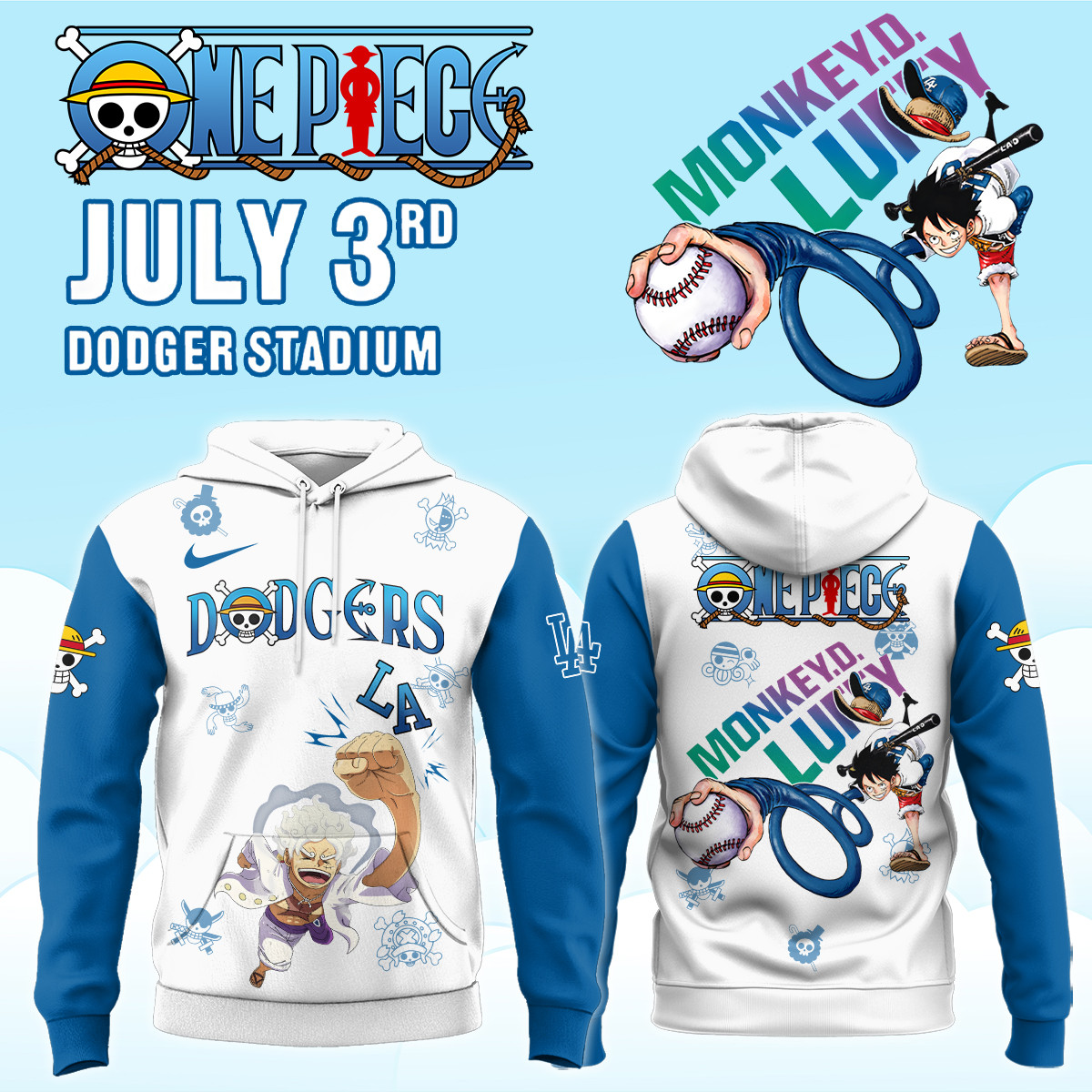 Los Angeles Dodgers One Piece Night 2025 Hoodie Monkey D Luffy Hoodie Gift For Boyfriend