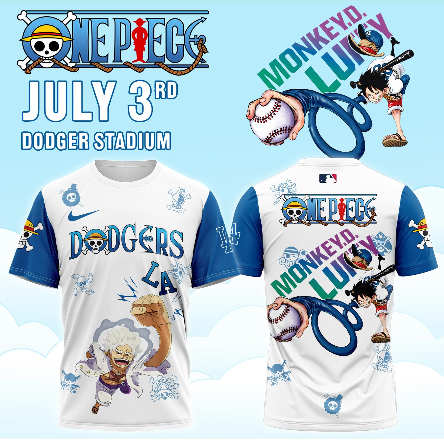 Los Angeles Dodgers One Piece Night 2025 T-Shirt Monkey D Luffy Collection Baseball Fan Gift