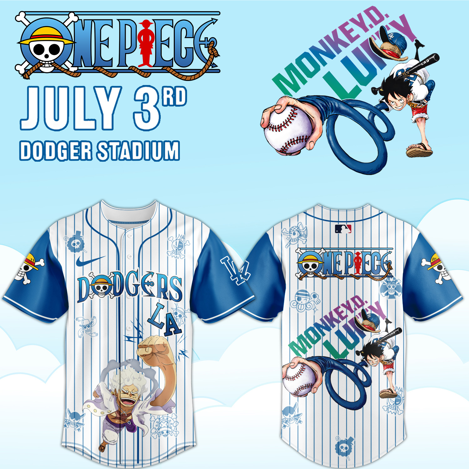 Los Angeles Dodgers One Piece Night Jersey 2025 Gift For Luffy Fans