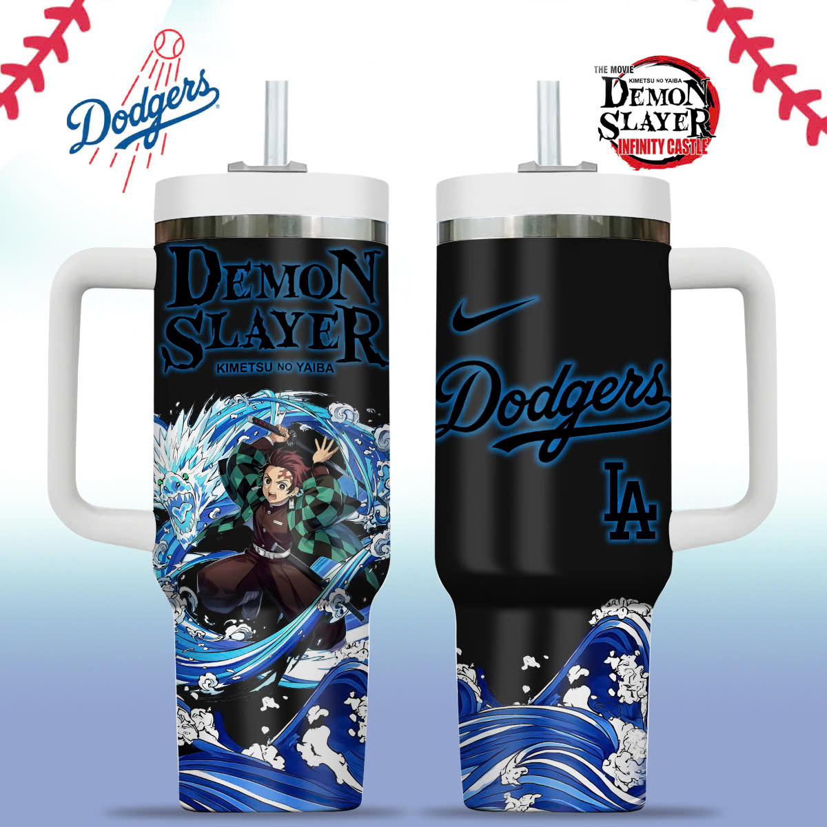 Los Angeles Dodgers Vs Demon Slayer Tanjiro tumbler For Baseball Fan