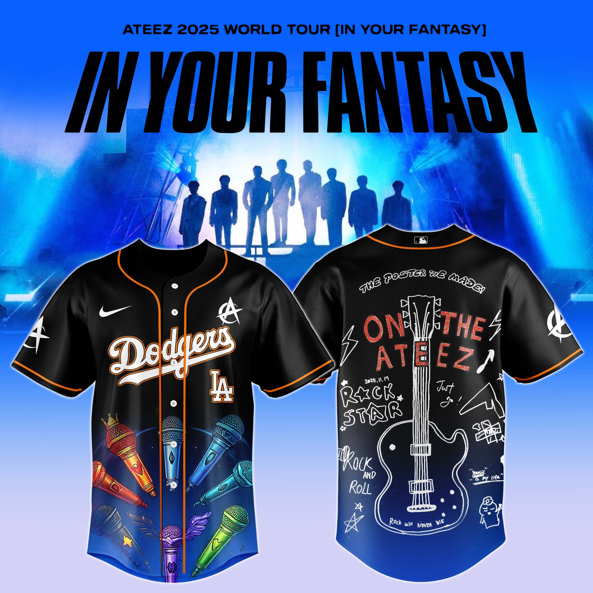 Los Angeles Dodgers X Ateez 2025 World Tour Jersey Cool Baseball Gifts