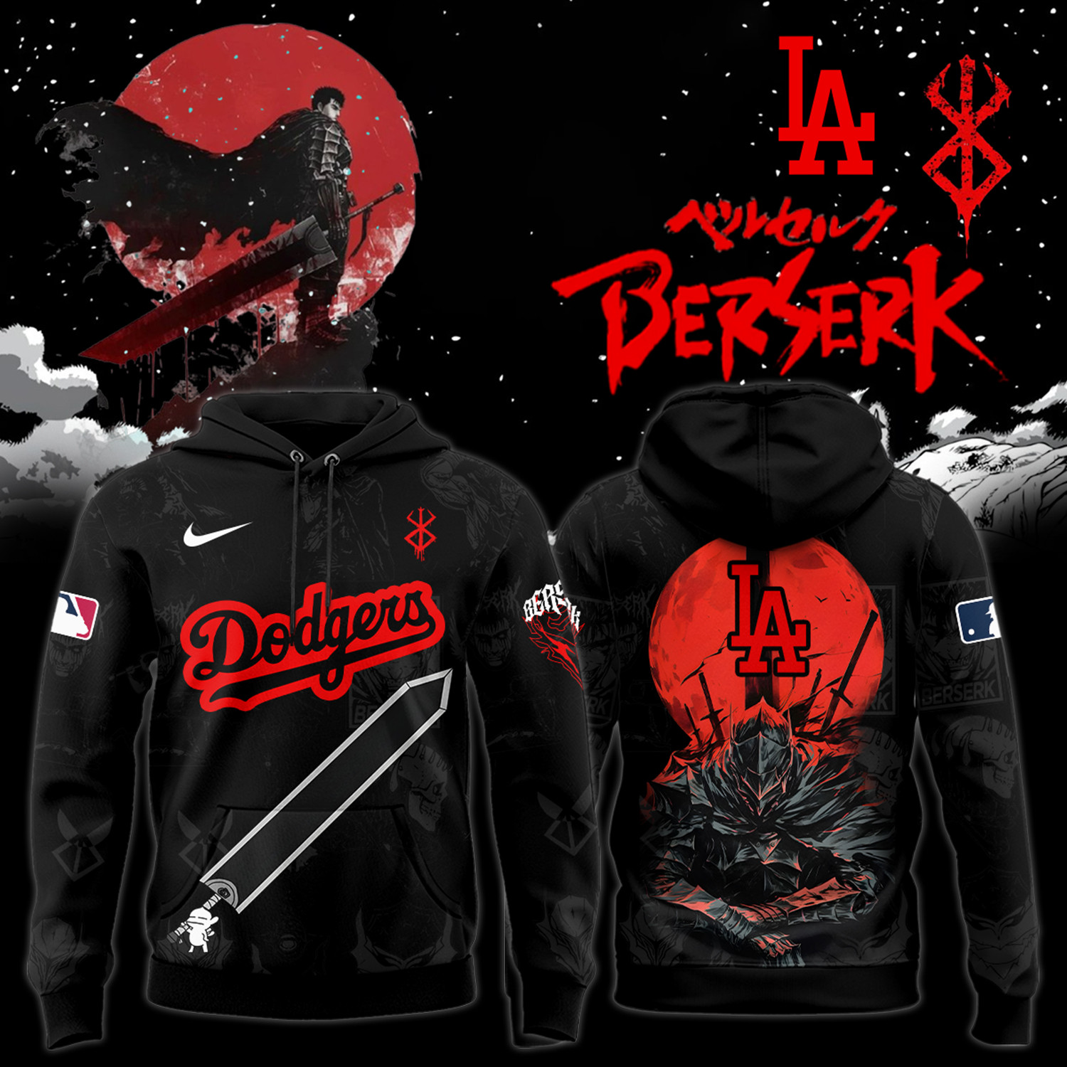 Los Angeles Dodgers X Berserk Edition Hoodie 2025 Game Day Outfit Unique Anime Gift