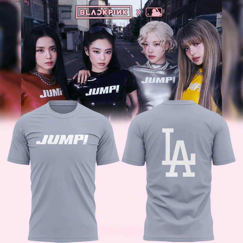 Los Angeles Dodgers x Blackpink Jump For Fans Grey Shirt Dodgers Merch Gifts For Friends