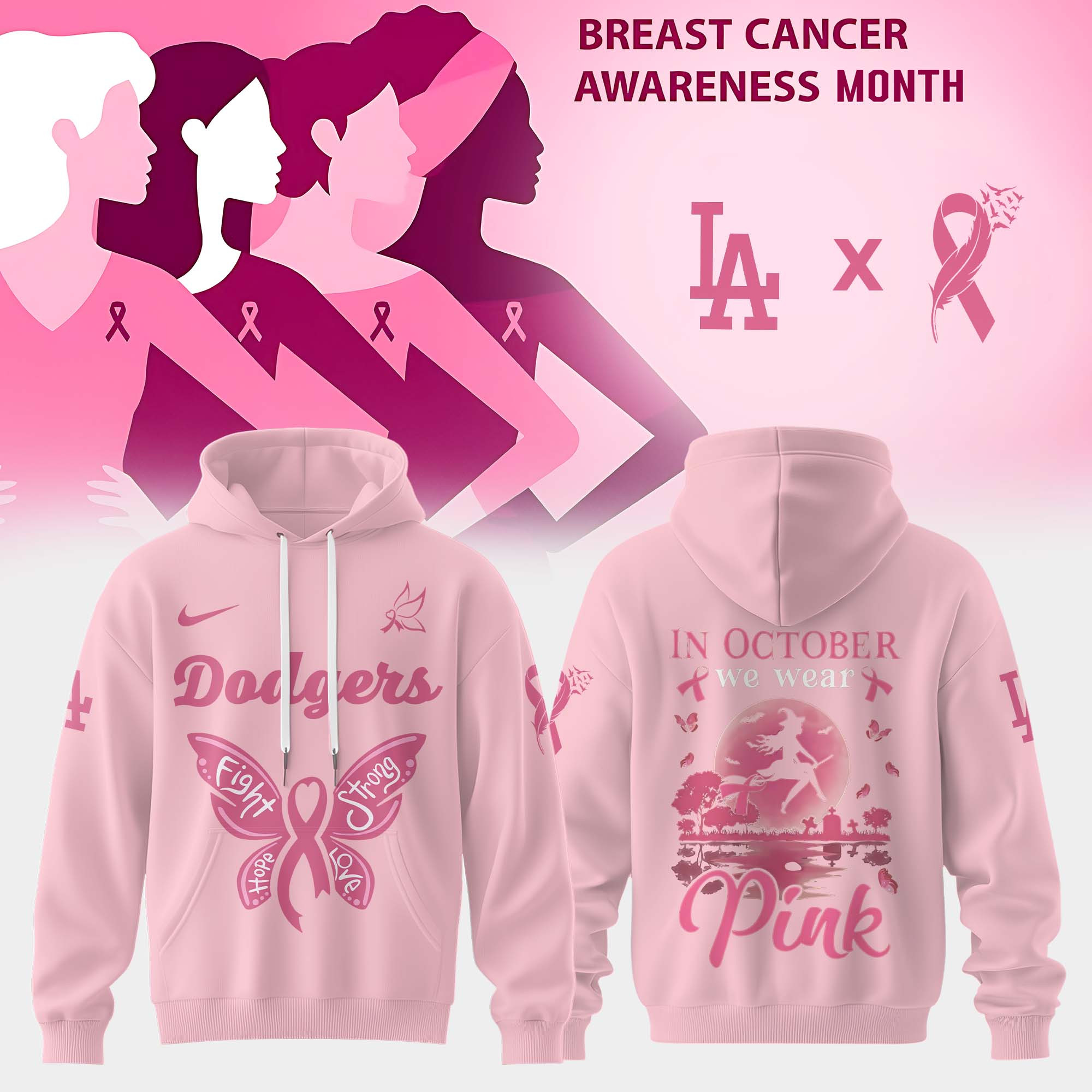 Los Angeles Dodgers X Breast Cancer Hoodie Awareness Month 2025 Best Fans Merch