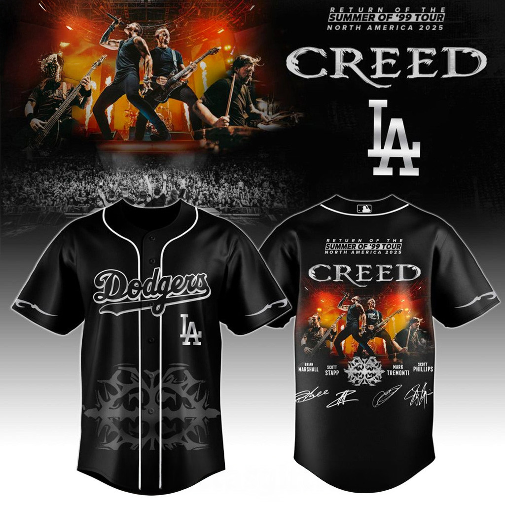 Los Angeles Dodgers X Creed Summer Of 99 And Beyond Tour 2025 Jersey Dodgers Merch