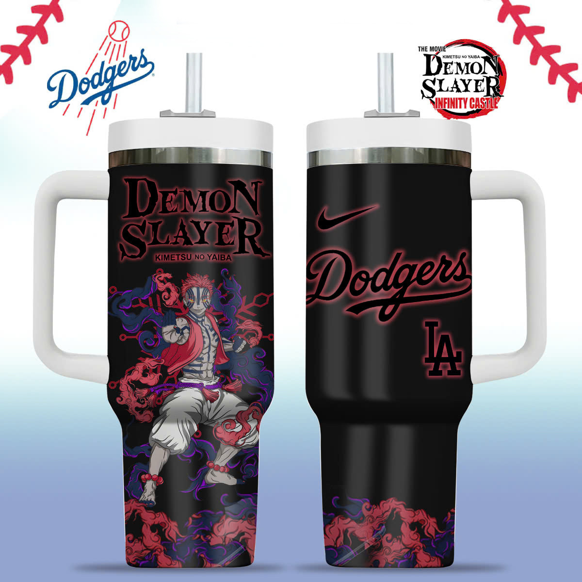 Los Angeles Dodgers X Demon Slayer Akaza Tumbler Perfect Gift for Fans