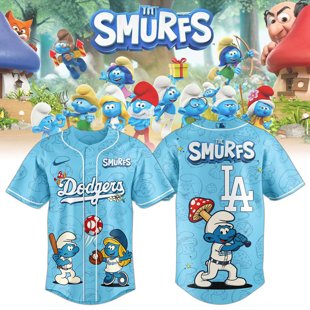 Los Angeles Dodgers X Smurfs 2025 Jersey Dodgers Merch Gifts For Son