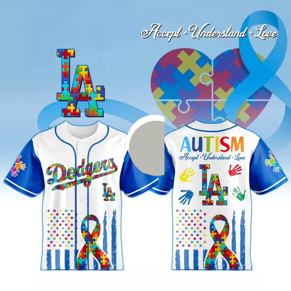 Los Angeles Dodgers X Special Autism Awareness Month 3D Baseball Jersey Dodgers Merch Dad Gifts