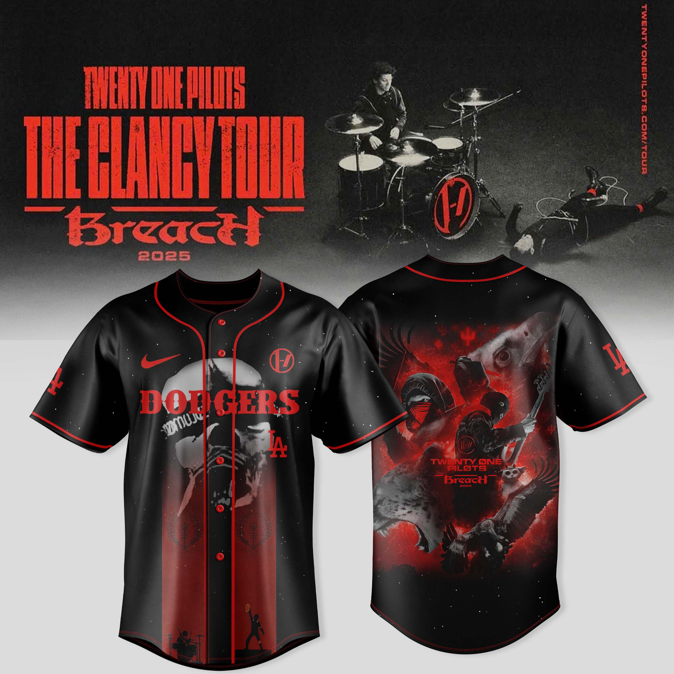 Los Angeles Dodgers X Twenty One Pilots Jersey The Clancy Tour Breach 2025 Cool Gift