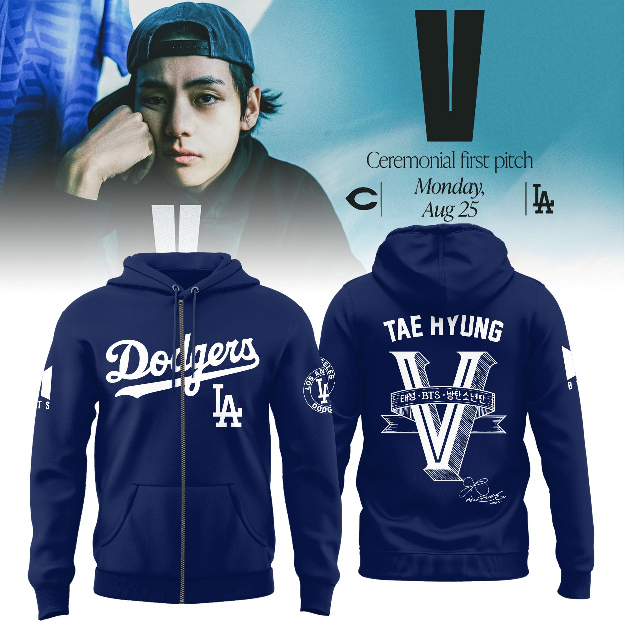 Los Angeles Dodgers X V Bts Limited Edition Zip Hoodie Baseball Team Gift Ideas