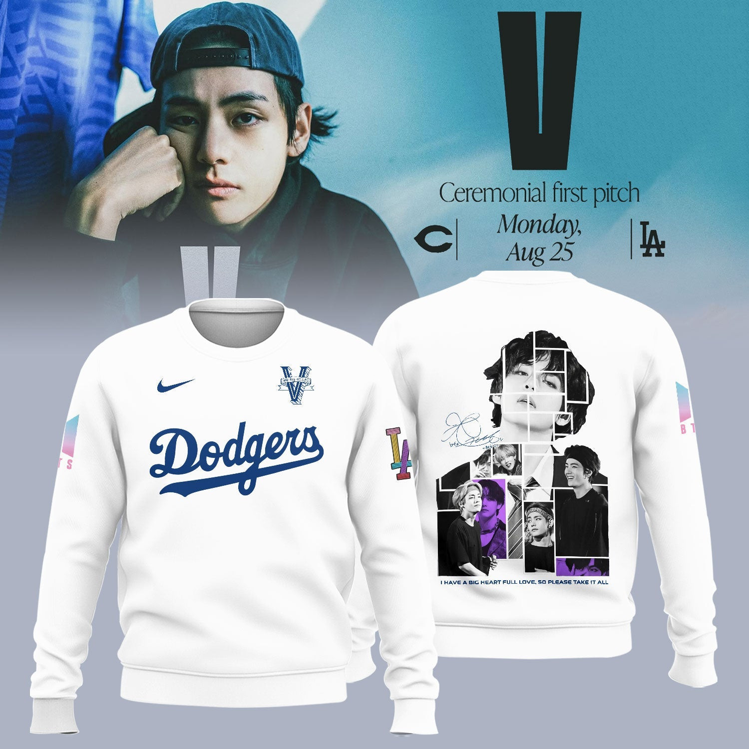 Los Angeles Dodgers X V Bts Sweatshirt Baseball Team Gift Ideas