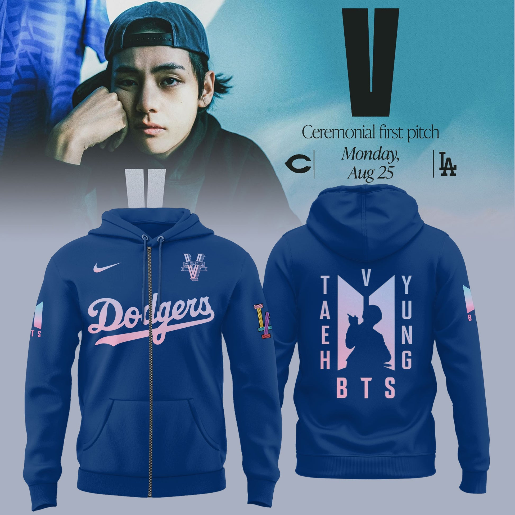 Los Angeles Dodgers X V Bts Zip Hoodie Baseball Lover Gift Ideas